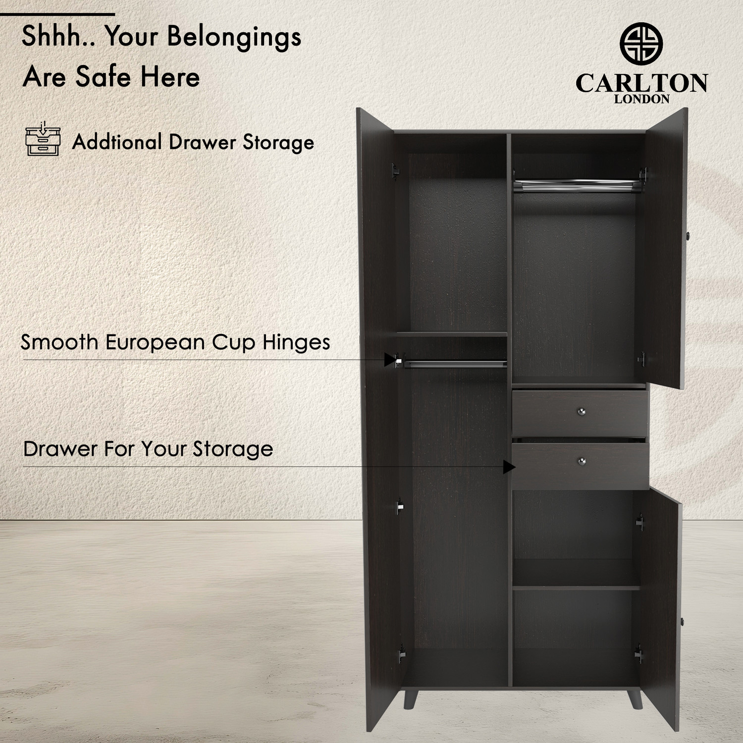 Image of CARLTON LONDON Willy Engineered Wood 3 Door Wardrobe