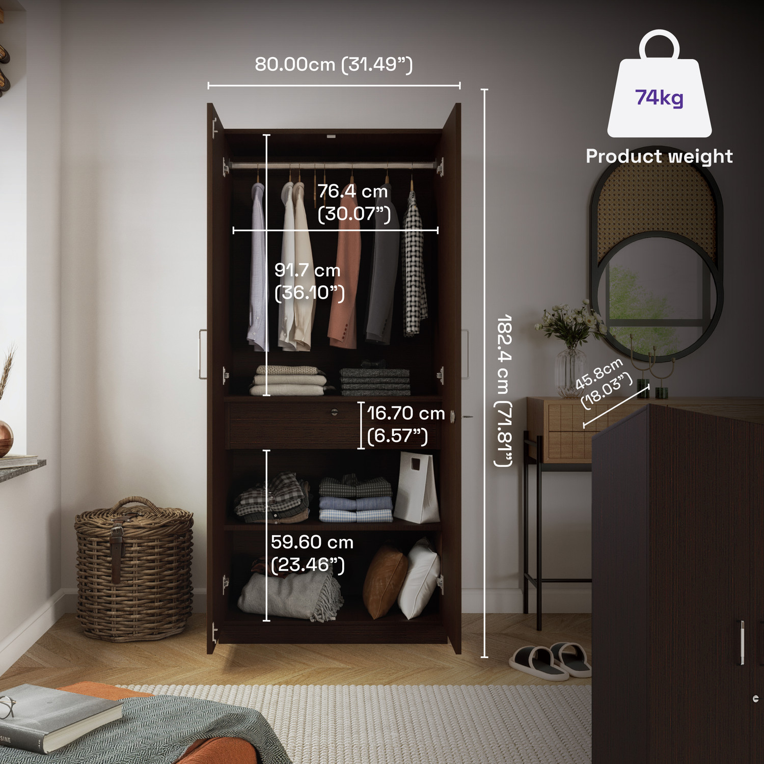 Image of Wakefit Gingham Engineered Wood 2 Door Wardrobe
