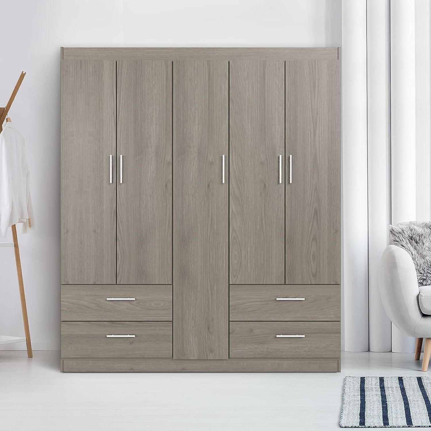 Image of CASPIAN Wooden Almirah for Clothes and Stacking space -Home Furniture Storage Engineered Wood 5 Door Wardrobe