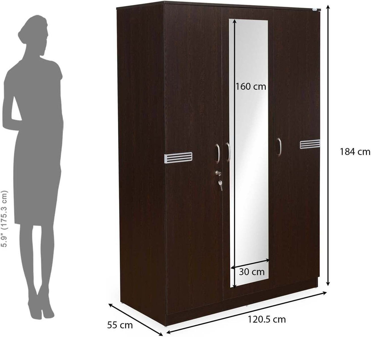 Image of Nilkamal Riva Engineered Wood 3 Door Wardrobe