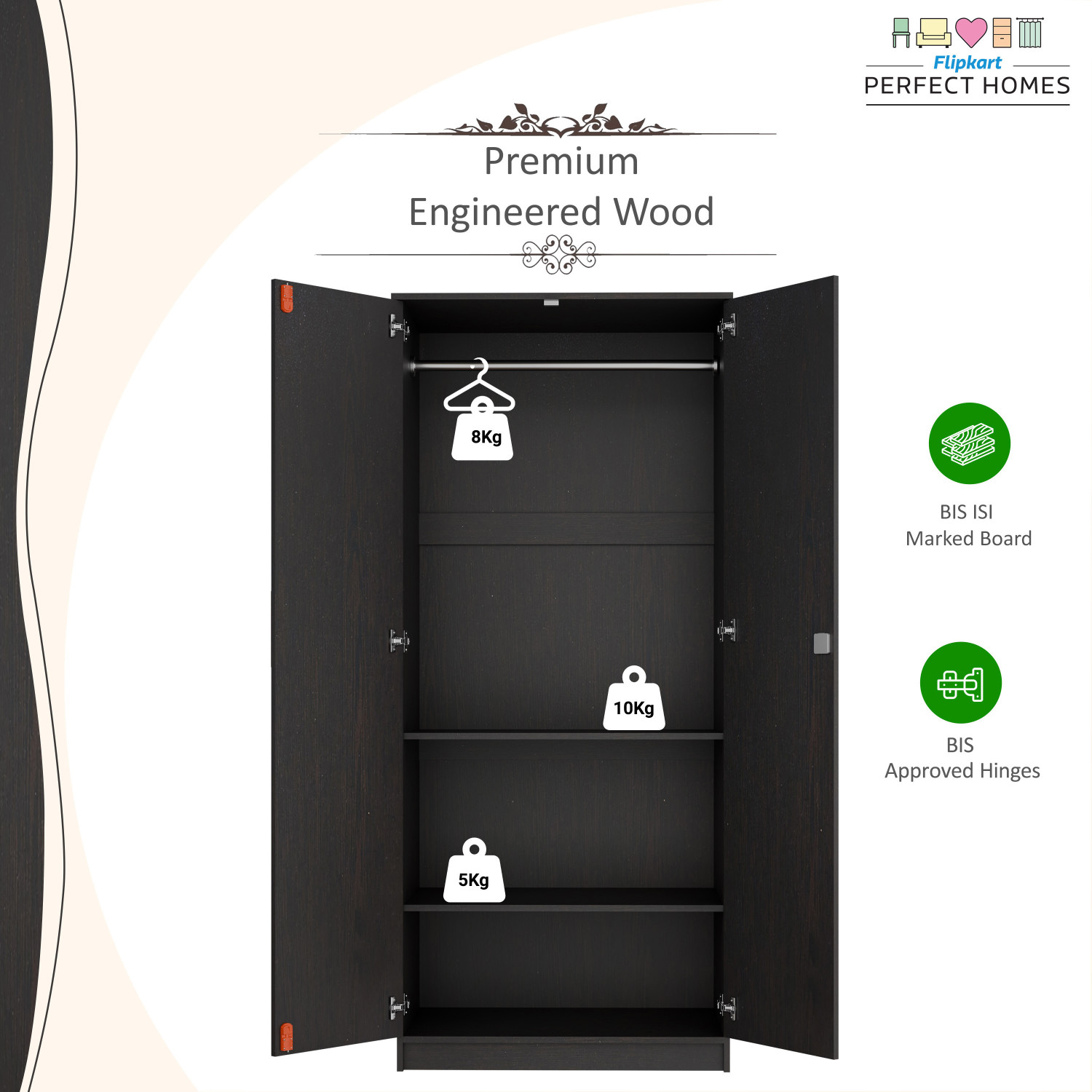Image of Flipkart Perfect Homes Julian Engineered Wood 2 Door Wardrobe