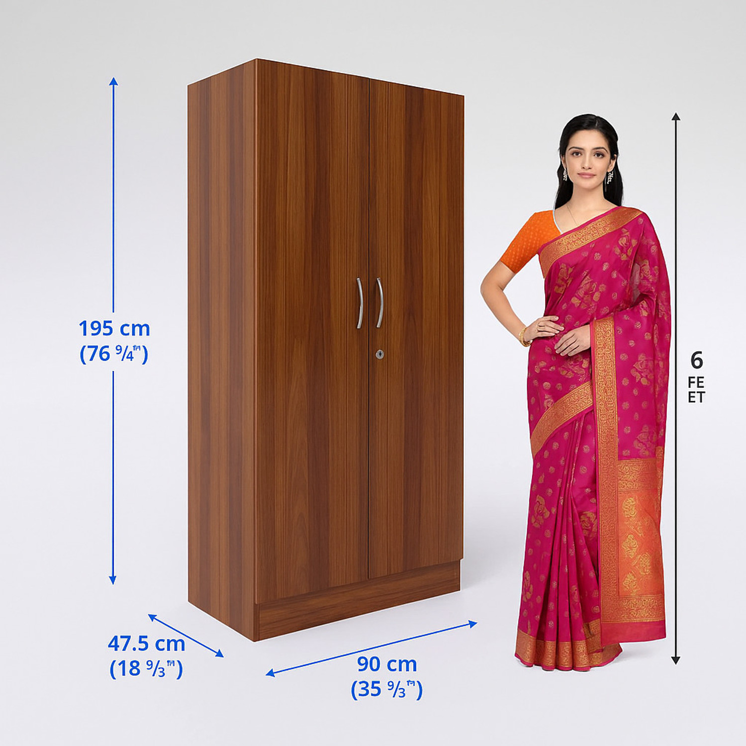 Image of NITYAM Wooden Furniture Wardrobe With Storage Clothes Hanger for Bedroom Engineered Wood 2 Door Wardrobe