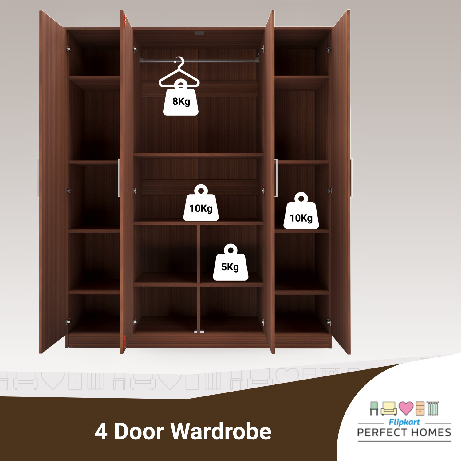 Image of Flipkart Perfect Homes Engineered Wood 4 Door Wardrobe