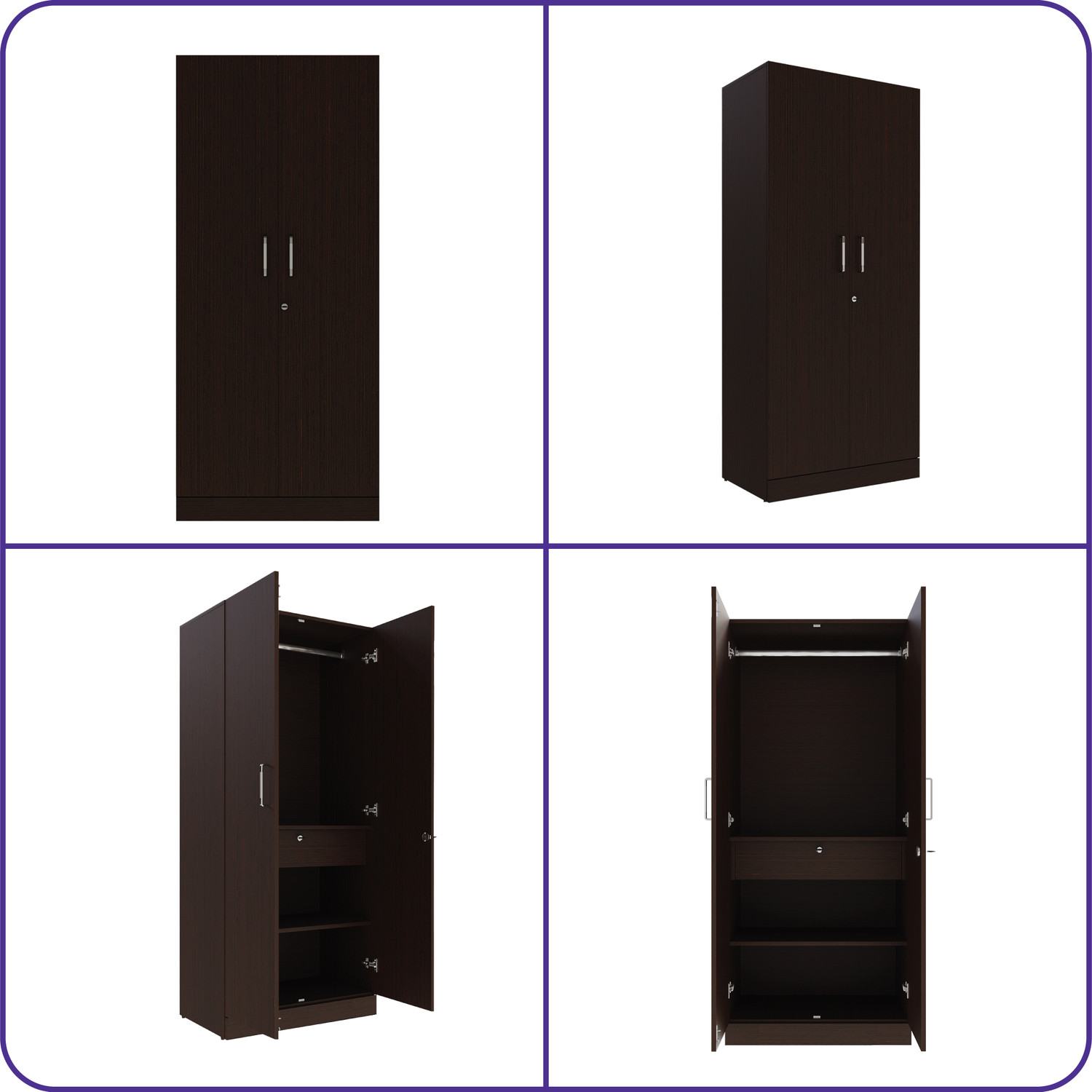 Image of Wakefit Gingham Engineered Wood 2 Door Wardrobe