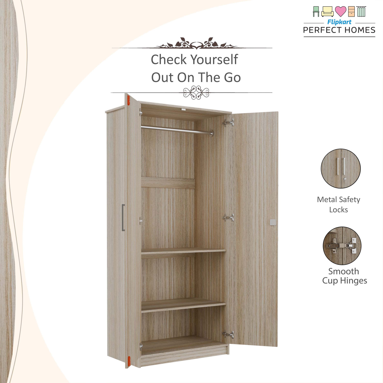 Image of Flipkart Perfect Homes Engineered Wood 2 Door Wardrobe