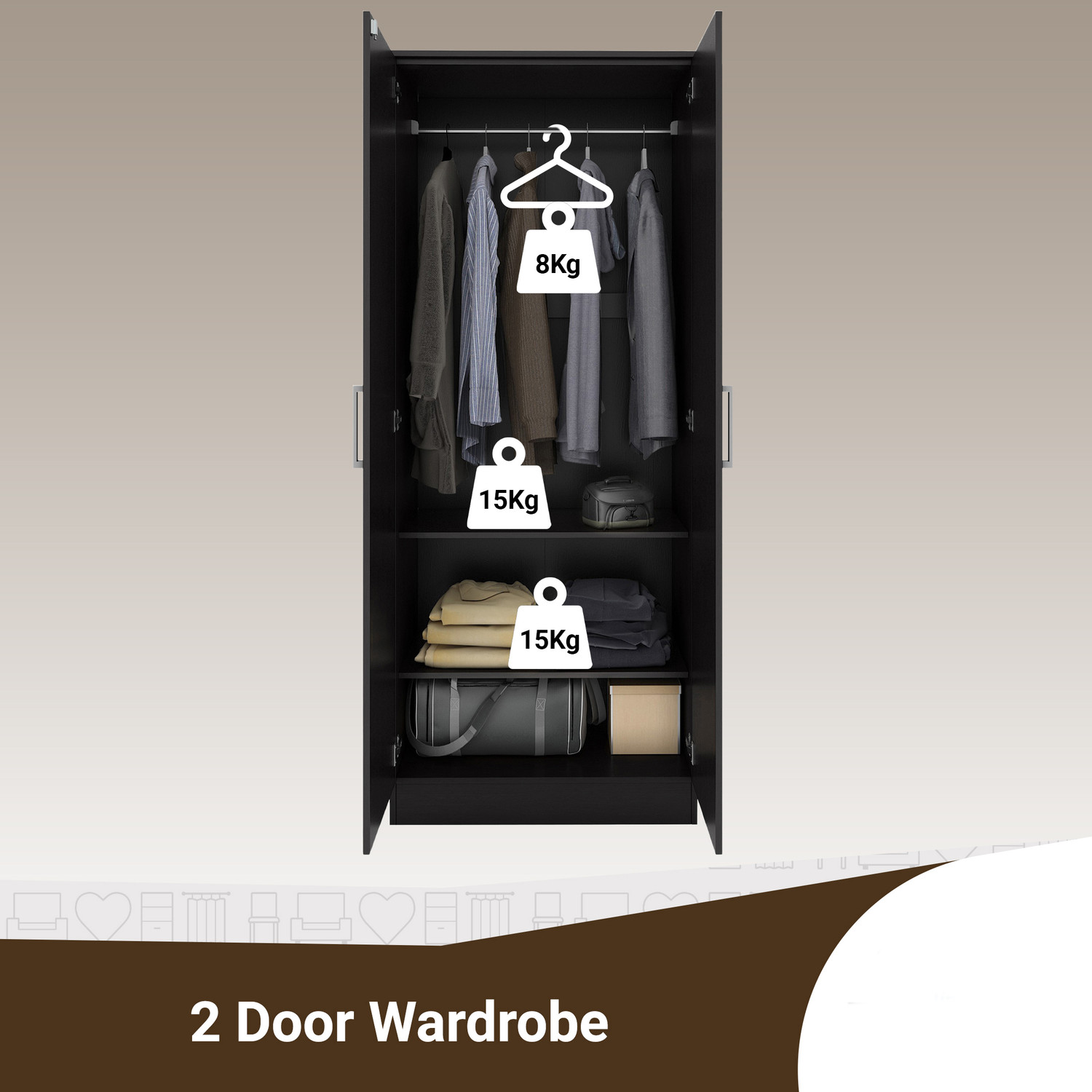 Image of Flipkart Perfect Homes Julian Engineered Wood 2 Door Wardrobe