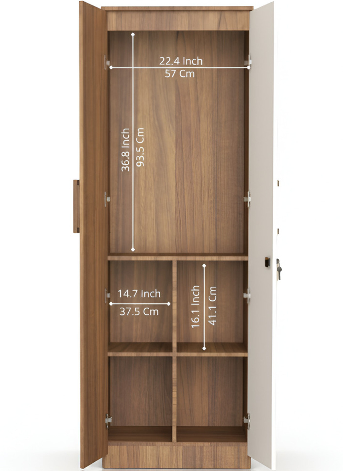 Image of neuspace Duo S Compact Clothes Storage Cabinet with Multiple Shelves Engineered Wood 2 Door Wardrobe