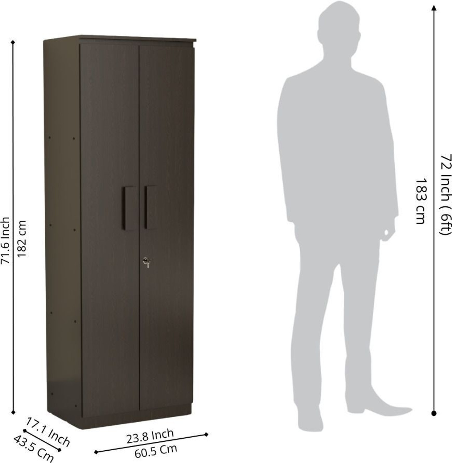 Image of neuspace Duo XS Compact Clothes Storage Cabinet with Multiple Shelves Engineered Wood 2 Door Wardrobe