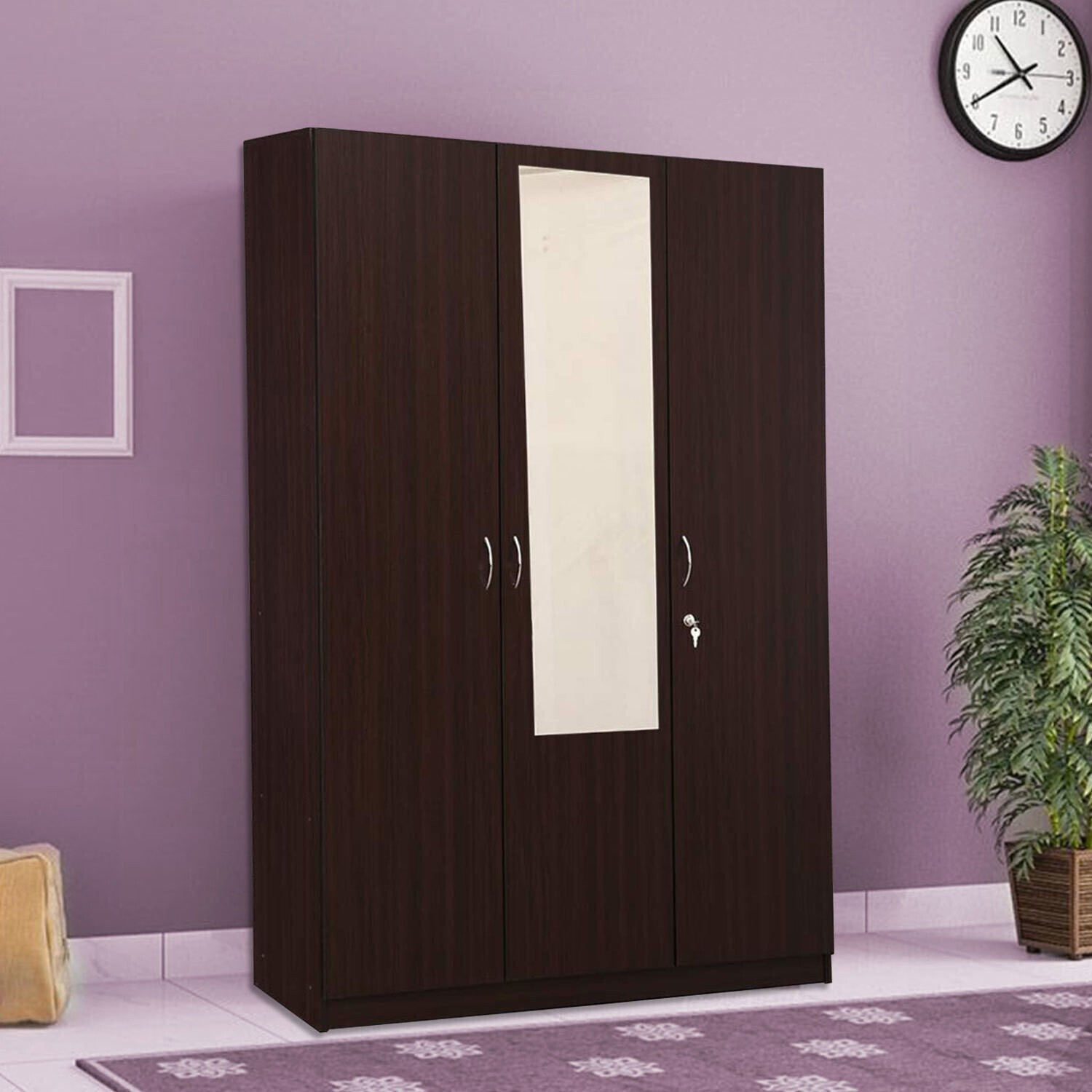 Image of CASPIAN Wooden Almirah for Clothes and Stacking space -Home Furniture Storage Engineered Wood 3 Door Wardrobe