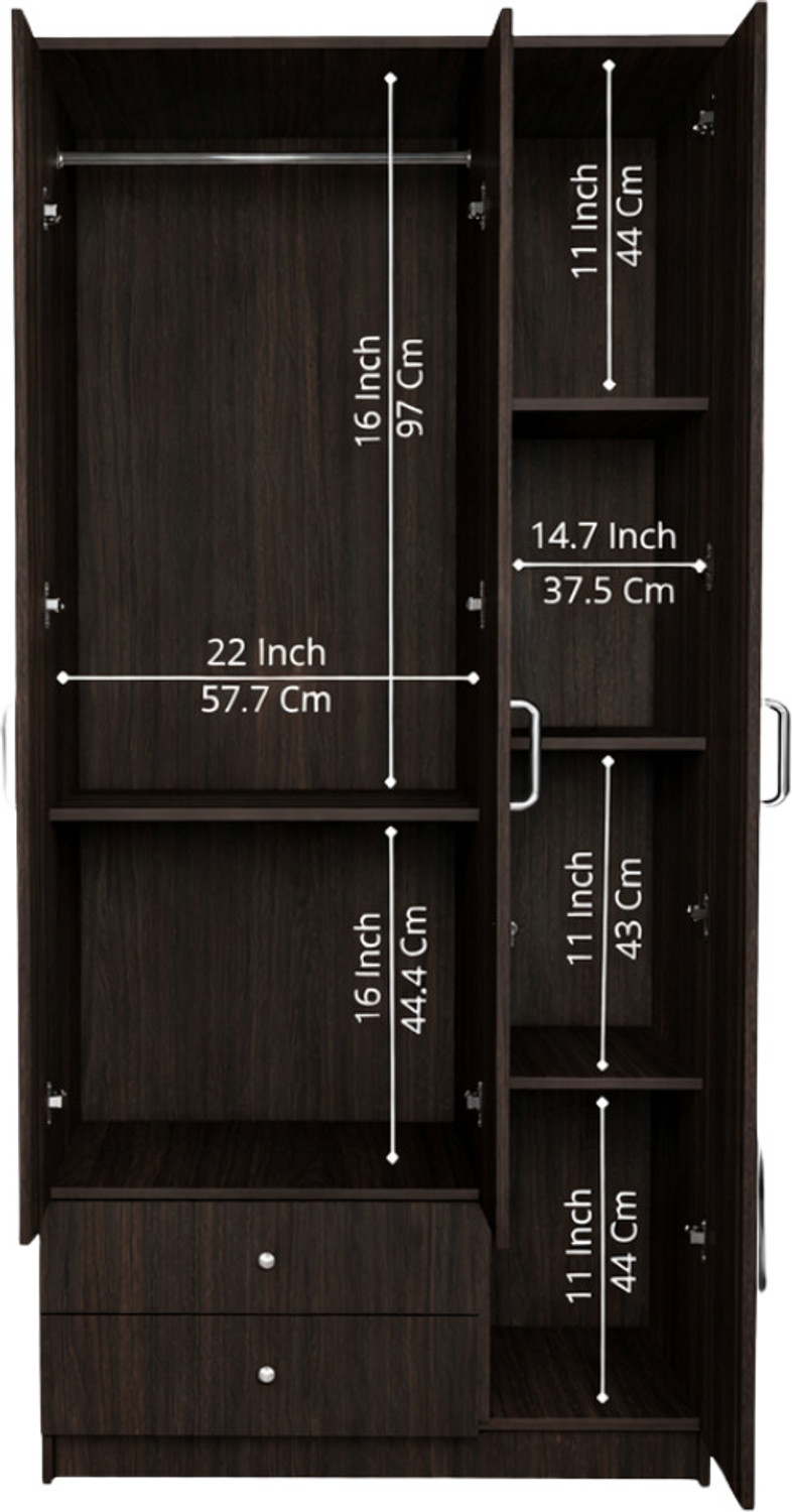 Image of neuspace Trio 3 Door Wardrobe with 2 Drawers, Hanging Space & Shelves Engineered Wood 3 Door Wardrobe