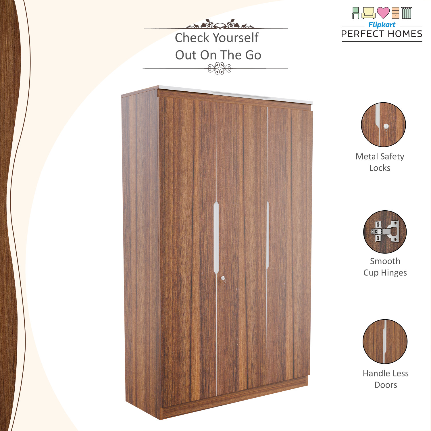 Image of Flipkart Perfect Homes Amora Engineered Wood 3 Door Wardrobe