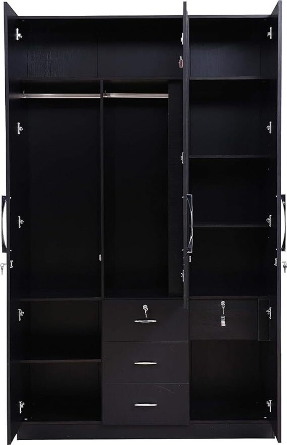 Image of CASPIAN Wooden Almirah for Clothes and Stacking space -Home Furniture Storage Engineered Wood 3 Door Wardrobe