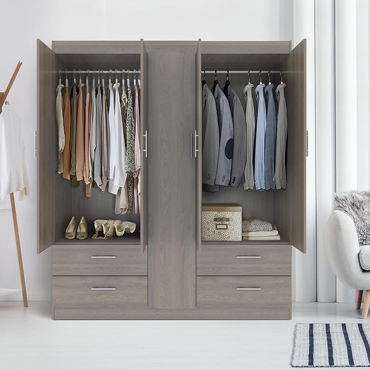 Image of CASPIAN Wooden Almirah for Clothes and Stacking space -Home Furniture Storage Engineered Wood 5 Door Wardrobe