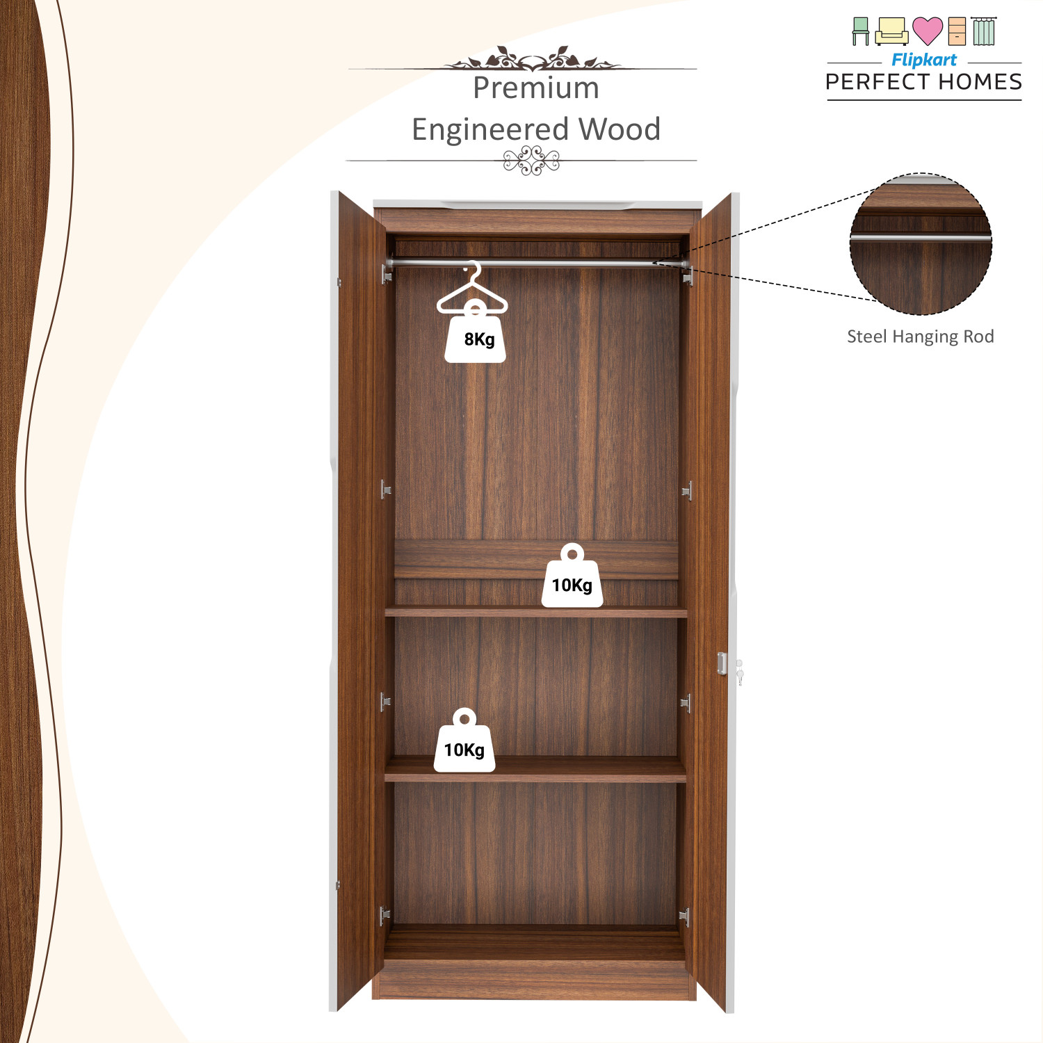 Image of Flipkart Perfect Homes Amora Engineered Wood 2 Door Wardrobe