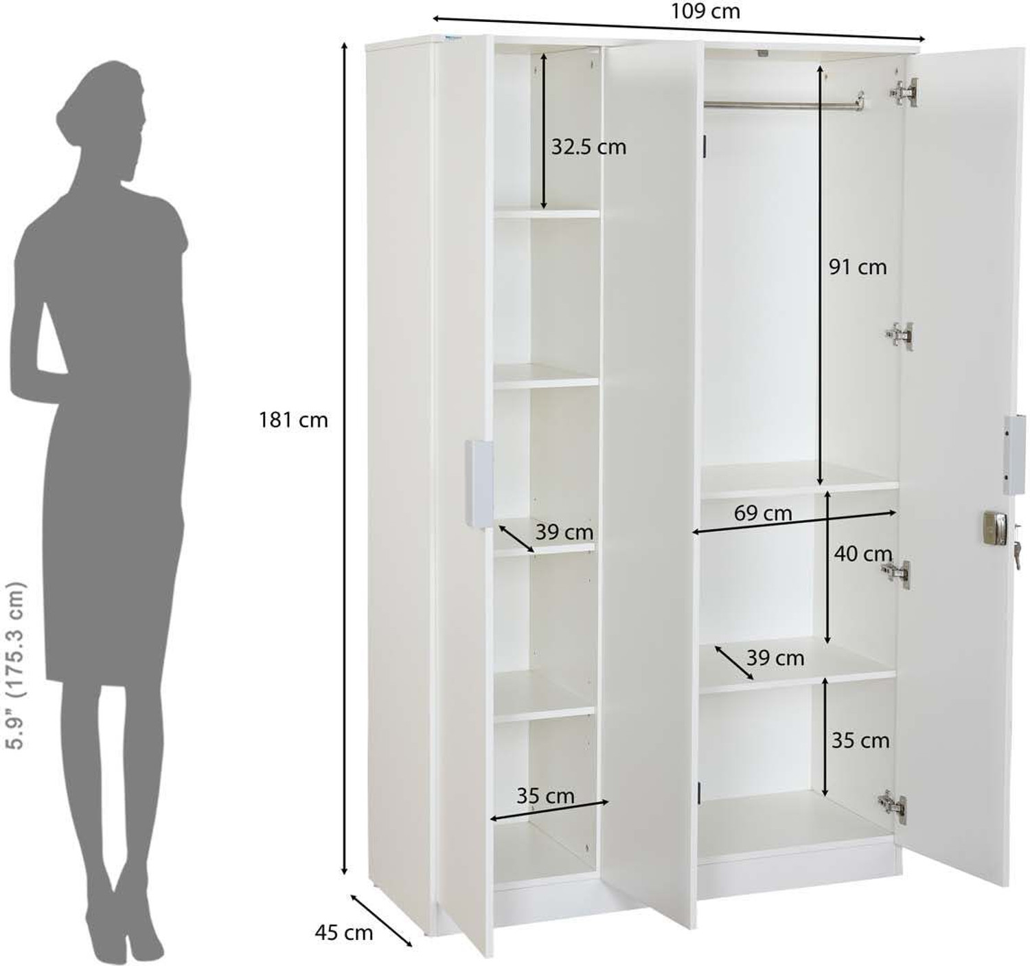 Image of Nilkamal Joyce Engineered Wood 3 Door Wardrobe