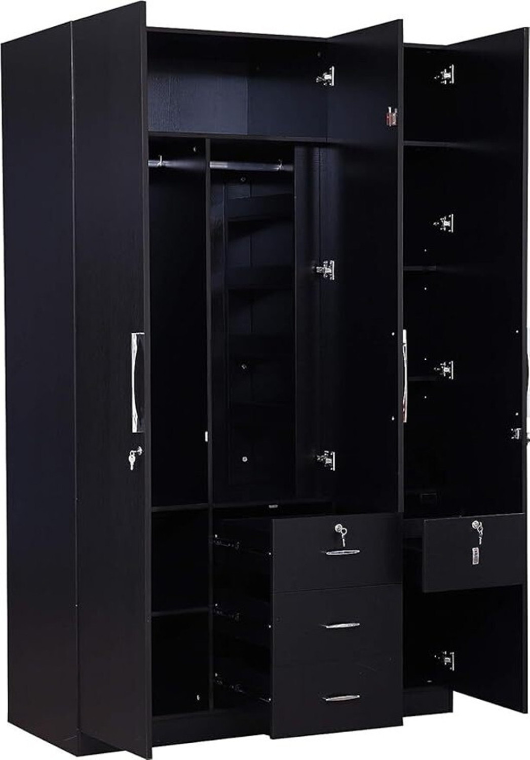Image of CASPIAN Wooden Almirah for Clothes and Stacking space -Home Furniture Storage Engineered Wood 3 Door Wardrobe