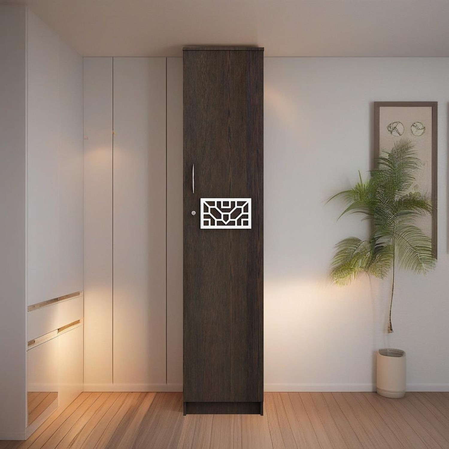 Image of SIVOM Palette Multipurpose 1 Door Wardrobe / Spacious 4 Shelves with Drawer Engineered Wood 1 Door Wardrobe
