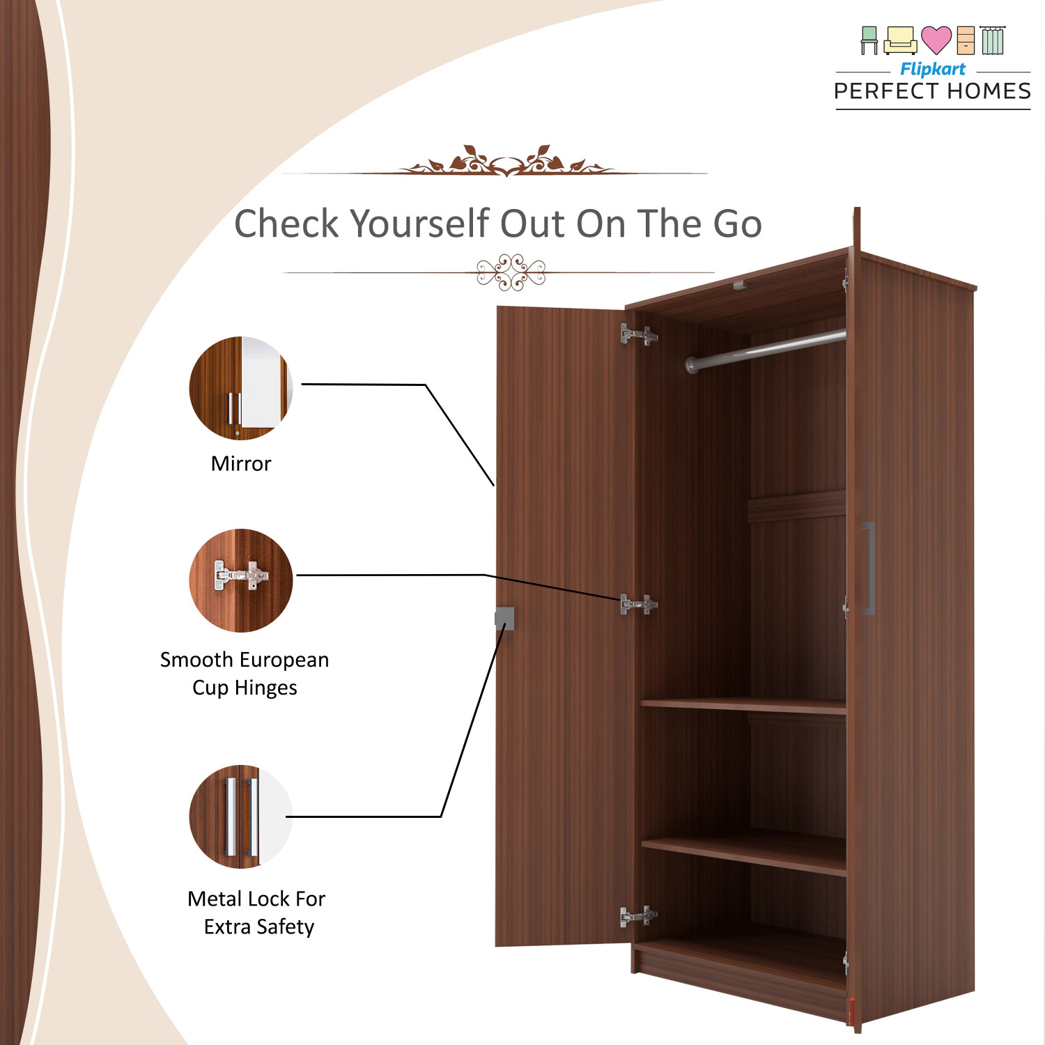 Image of Flipkart Perfect Homes Julian Engineered Wood 2 Door Wardrobe