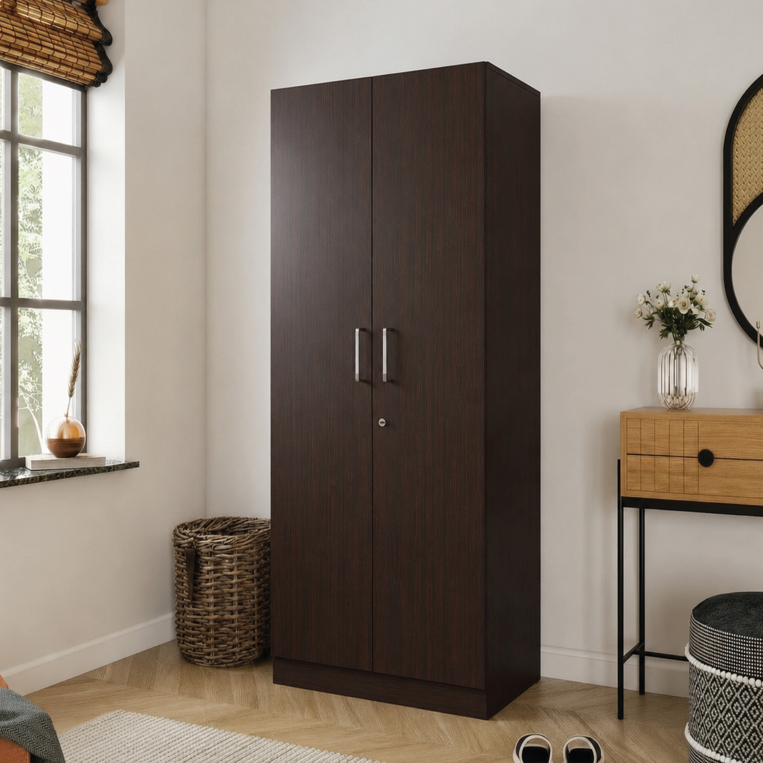 Image of Wakefit Gingham Engineered Wood 2 Door Wardrobe