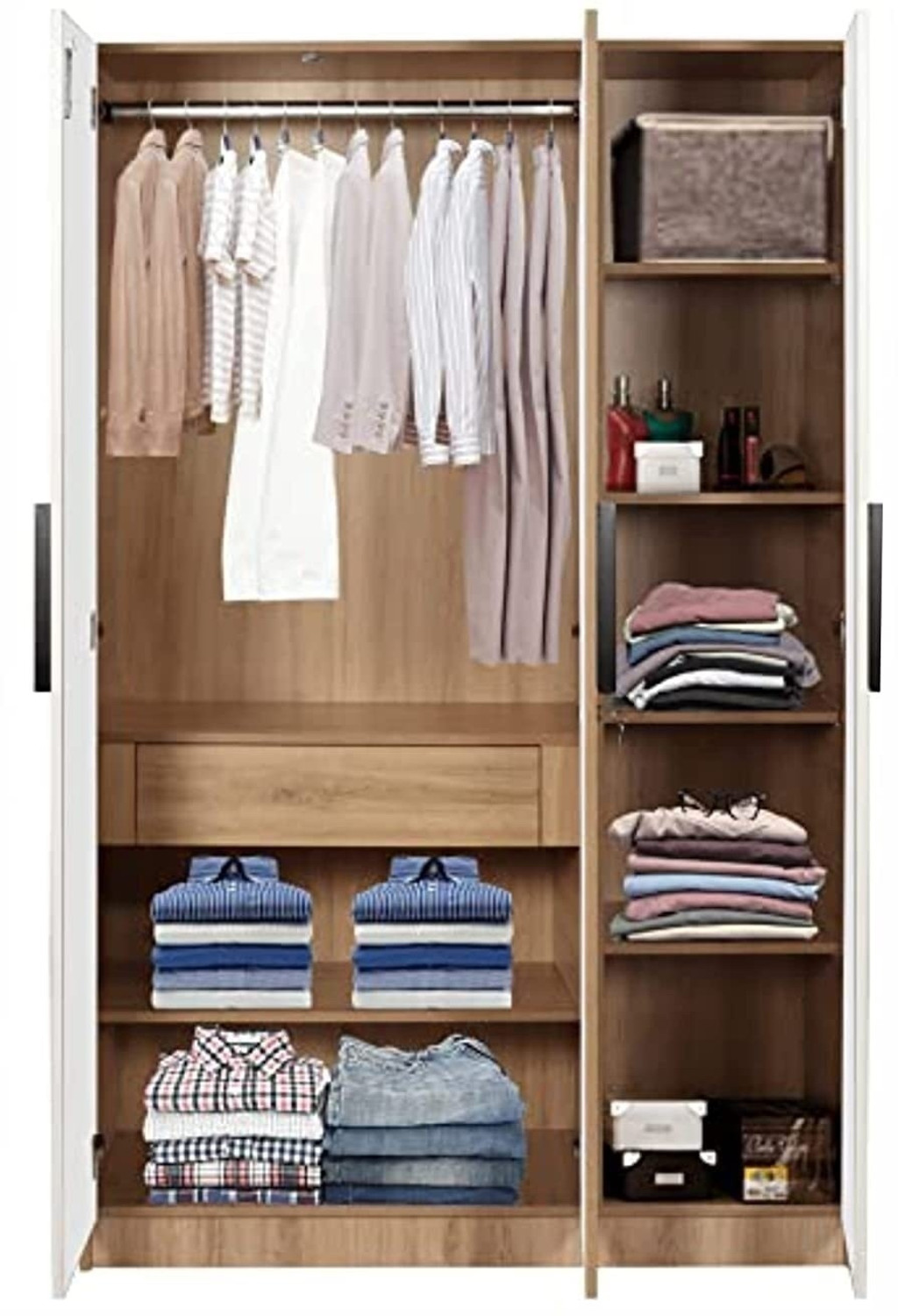 Image of CASPIAN Wooden Almirah for Clothes and Stacking space -Home Furniture Storage Engineered Wood 3 Door Wardrobe