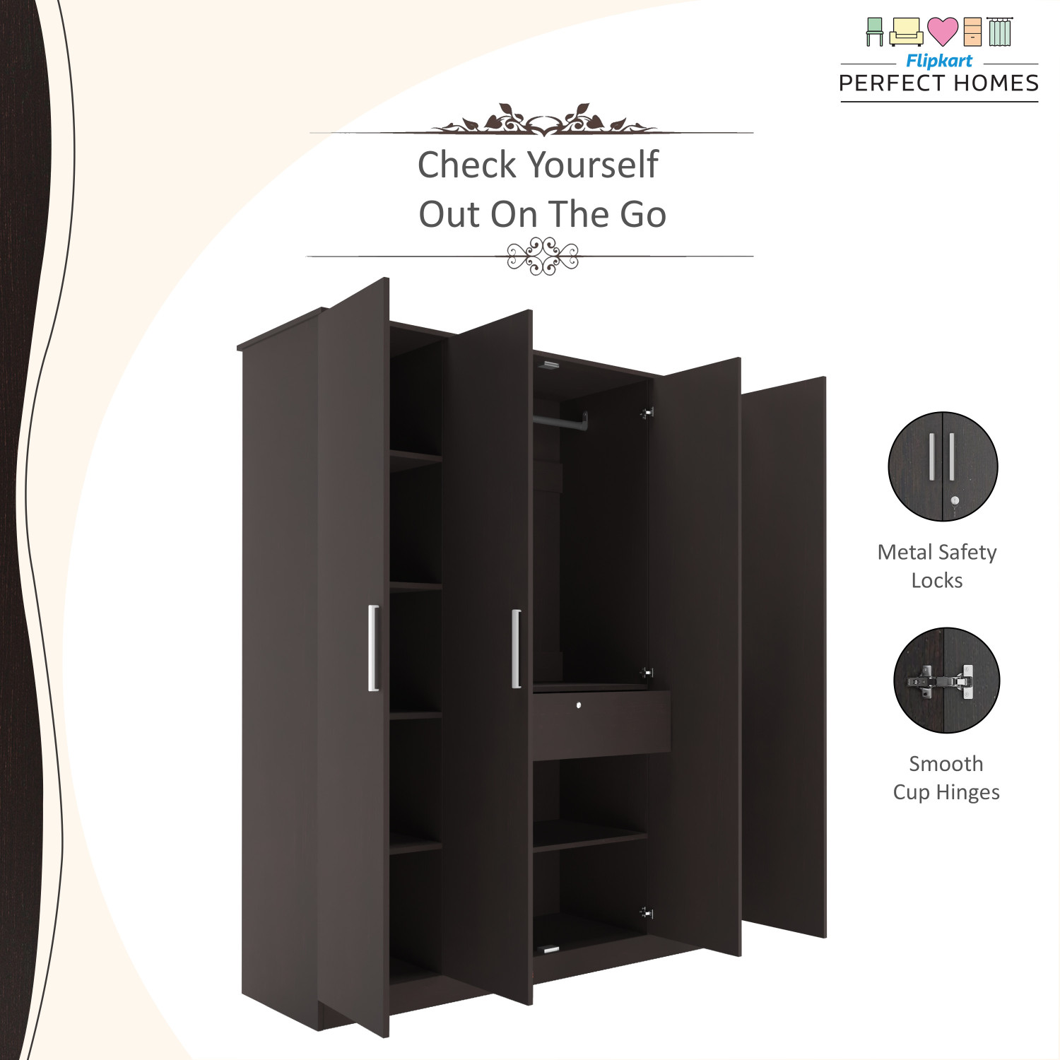 Image of Flipkart Perfect Homes Julian Engineered Wood 4 Door Wardrobe