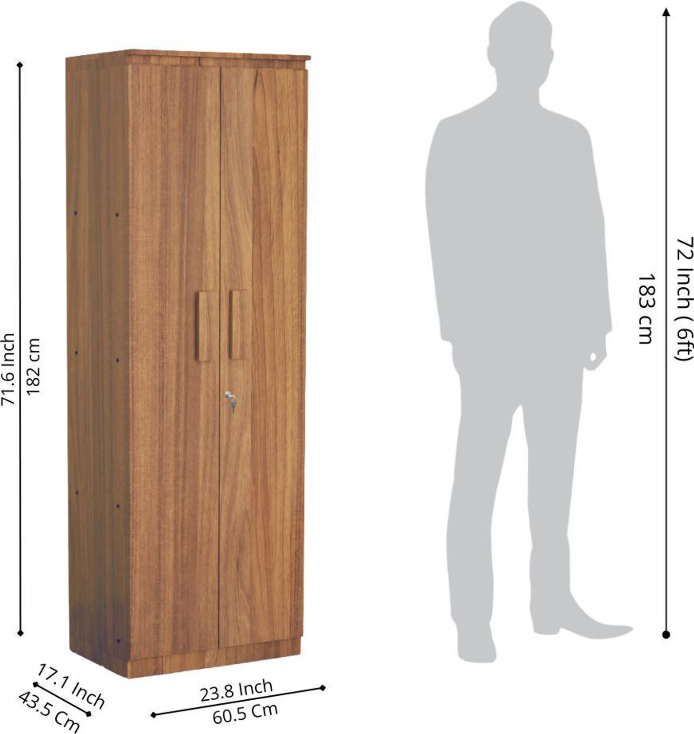 Image of neuspace Duo XS Compact Clothes Storage Cabinet with Multiple Shelves Engineered Wood 2 Door Wardrobe