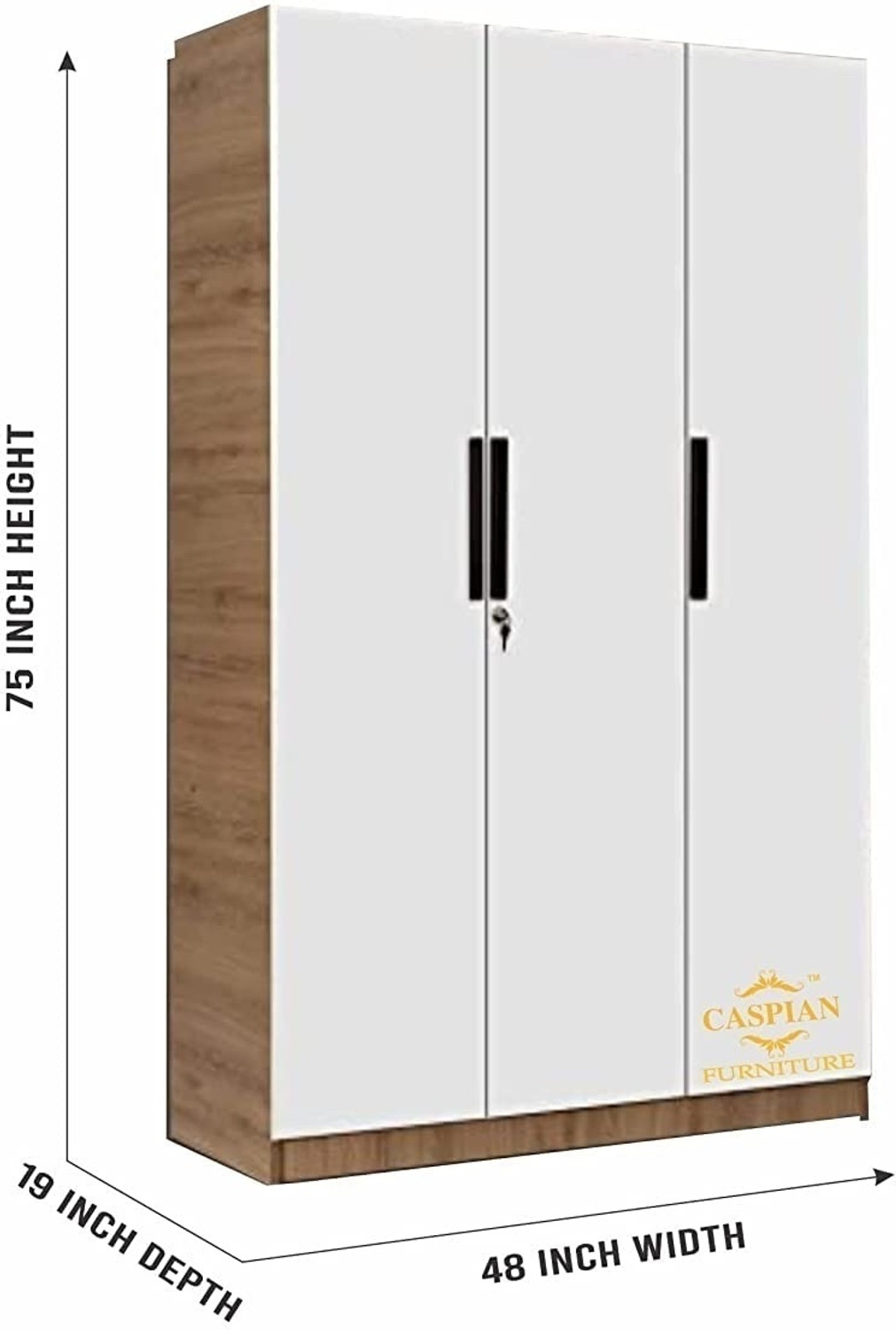 Image of CASPIAN Wooden Almirah for Clothes and Stacking space -Home Furniture Storage Engineered Wood 3 Door Wardrobe