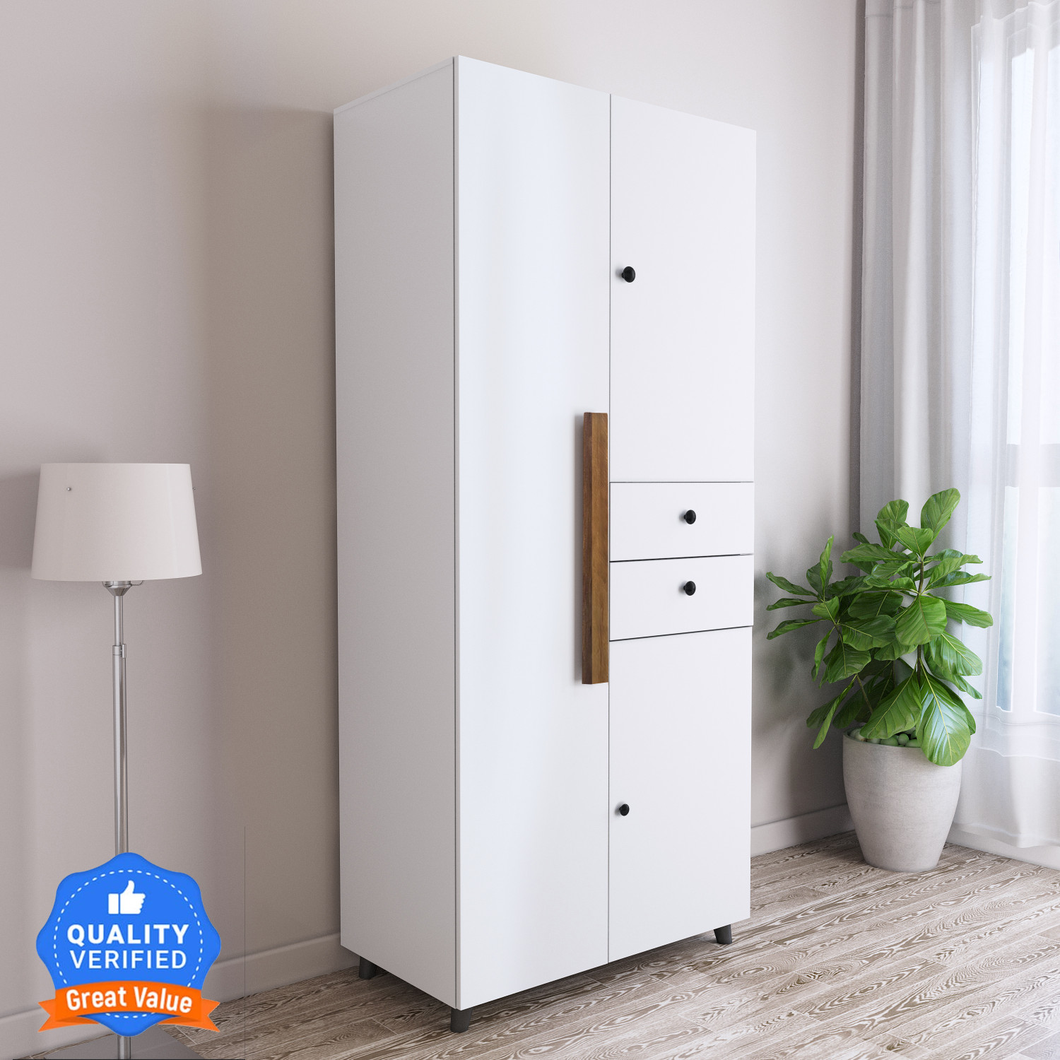 Image of CARLTON LONDON Willy Engineered Wood 3 Door Wardrobe (Finish Color - White, Knock Down)