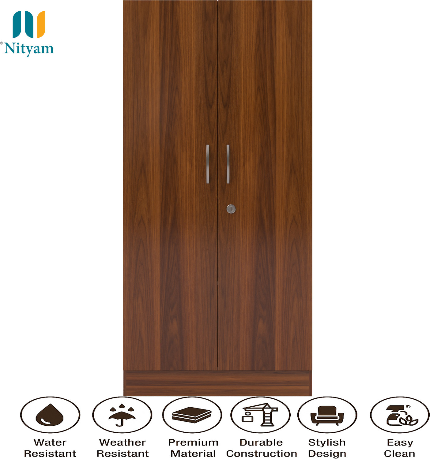 Image of NITYAM Wooden Furniture Wardrobe With Storage Clothes Hanger for Bedroom Engineered Wood 2 Door Wardrobe