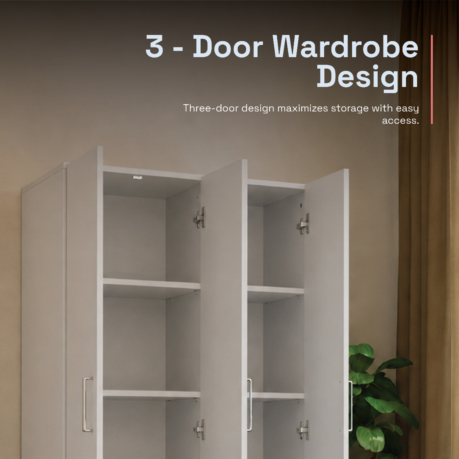 Image of Wakefit Twill Engineered Wood 3 Door Wardrobe