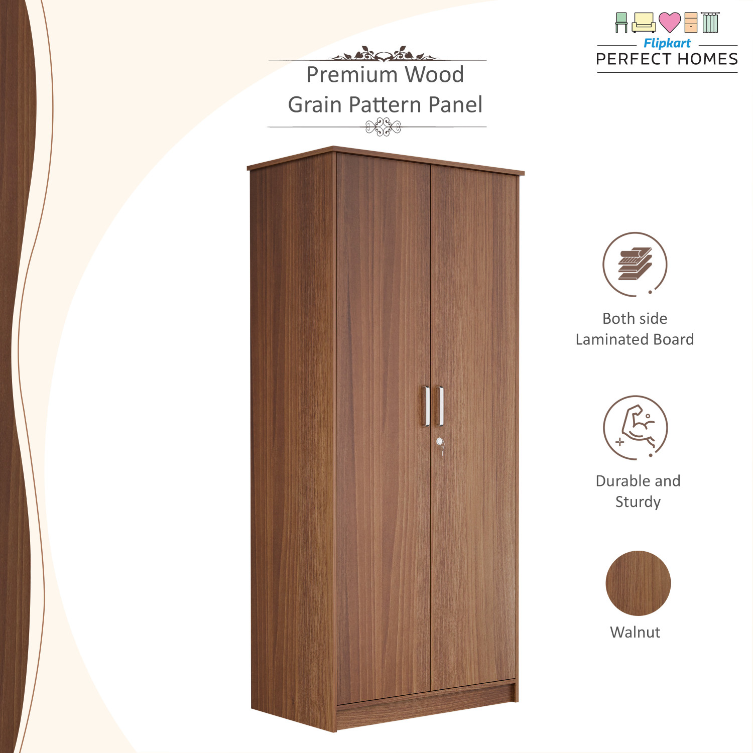 Image of Flipkart Perfect Homes Julian Engineered Wood 2 Door Wardrobe