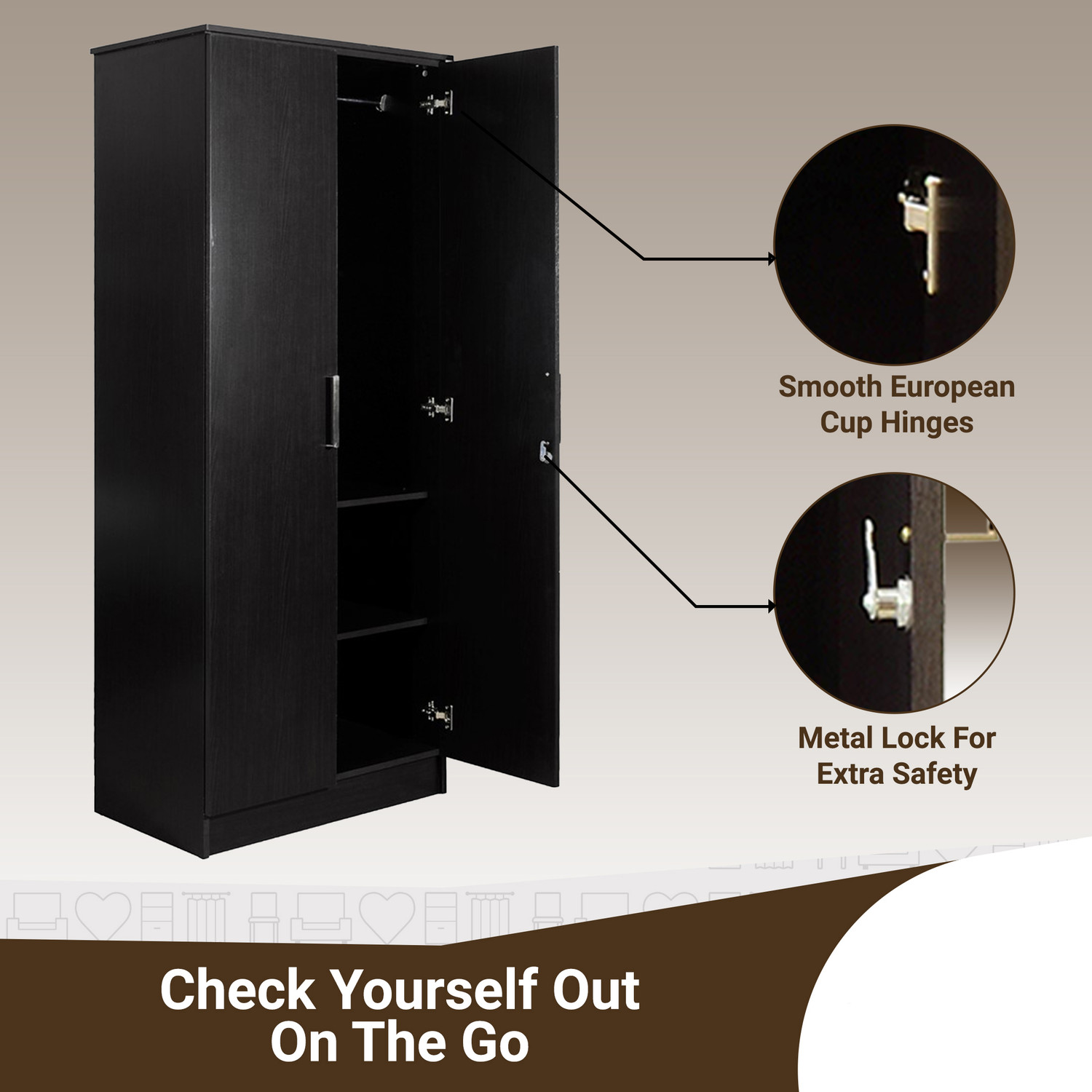 Image of Flipkart Perfect Homes Julian Engineered Wood 2 Door Wardrobe