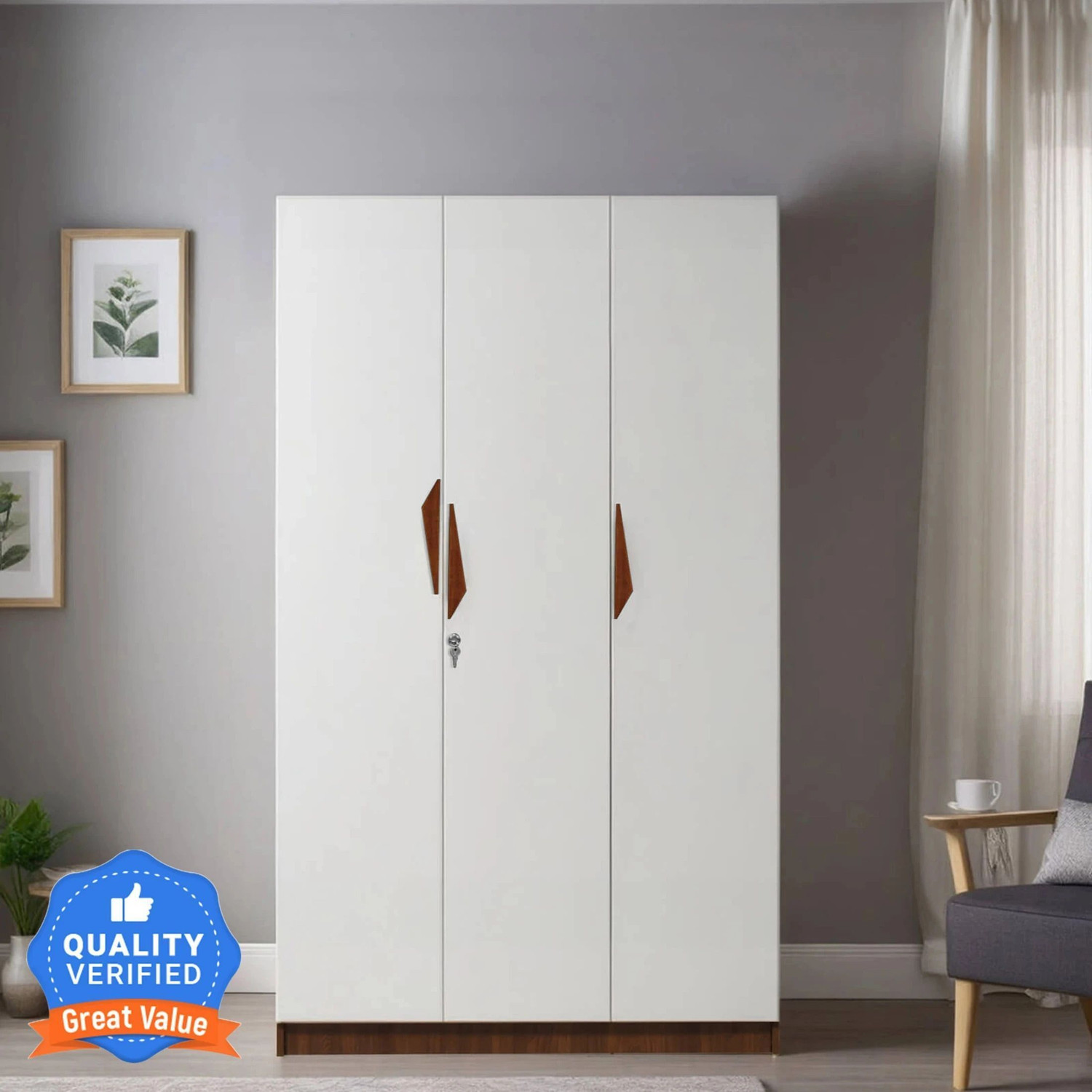 Image of Mintwud from Pepperfry Maya 3 Door Wardrobe In Teak & White Finish Engineered Wood 3 Door Wardrobe