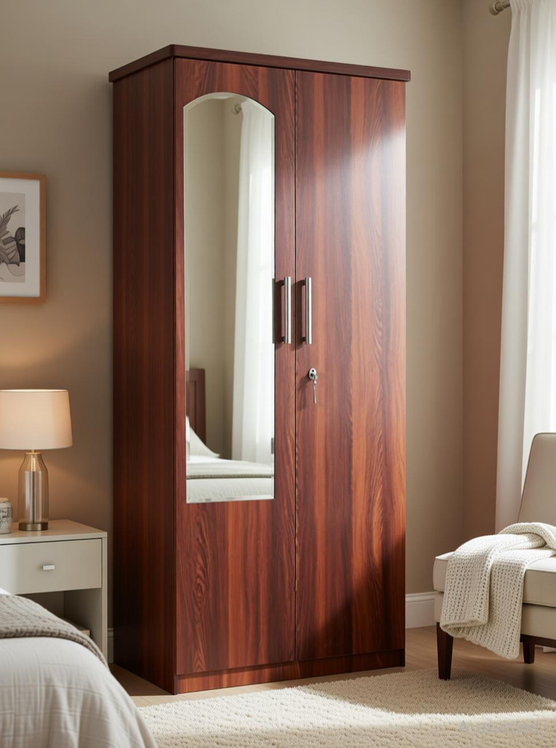 Image of CASPIAN Wooden Almirah for Clothes and Stacking space -Home Furniture Storage Engineered Wood 2 Door Wardrobe