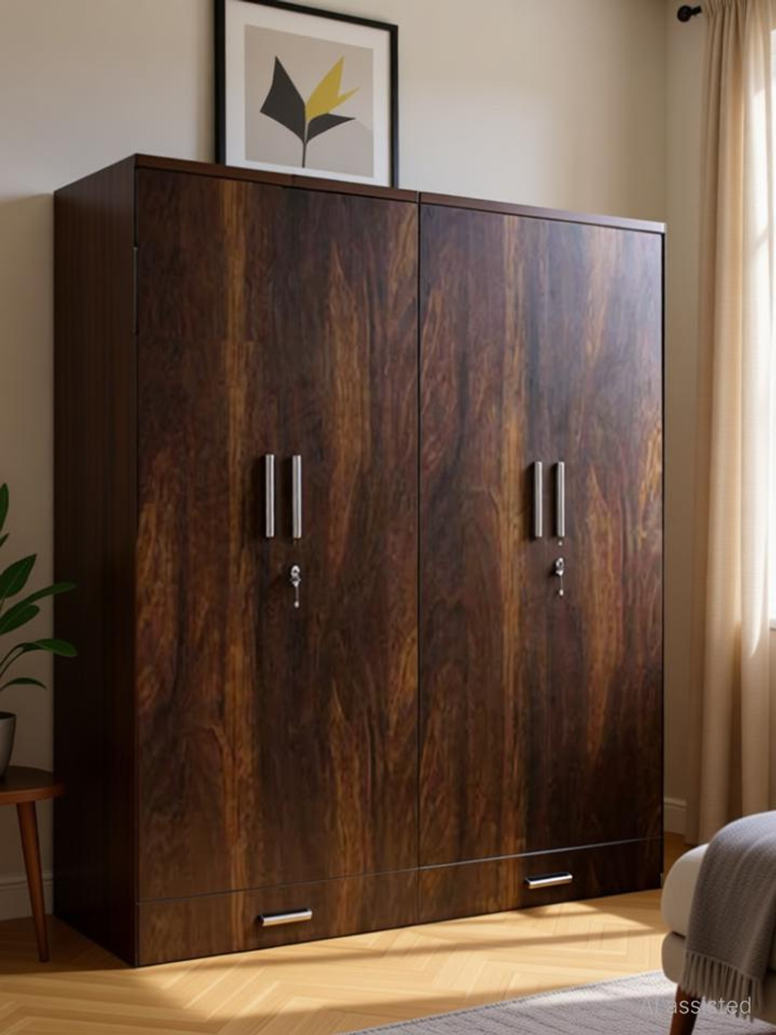 CASPIAN Wooden Almirah for Clothes and Stacking space -Home Furniture Storage Engineered Wood 4 Door Wardrobe