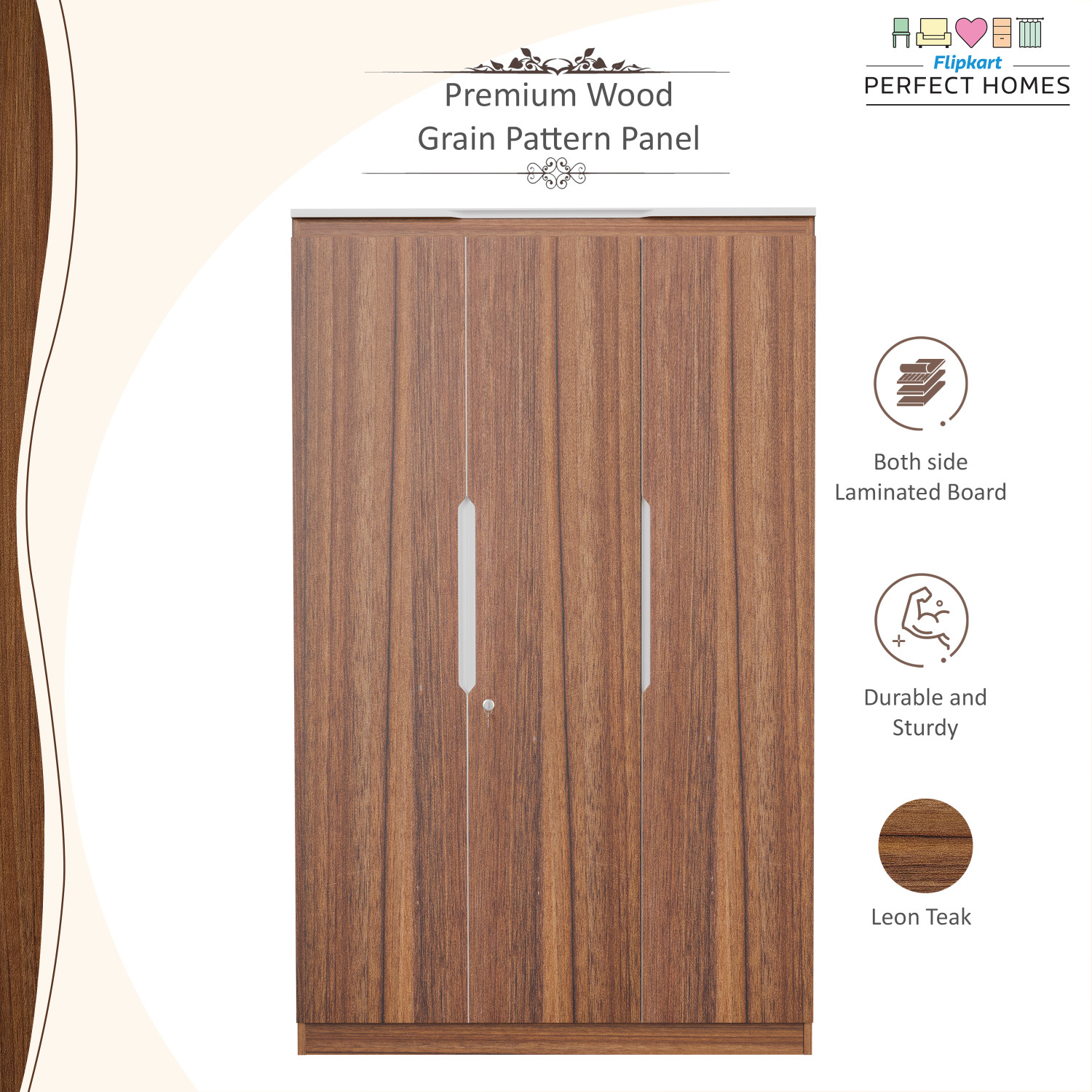 Image of Flipkart Perfect Homes Amora Engineered Wood 3 Door Wardrobe