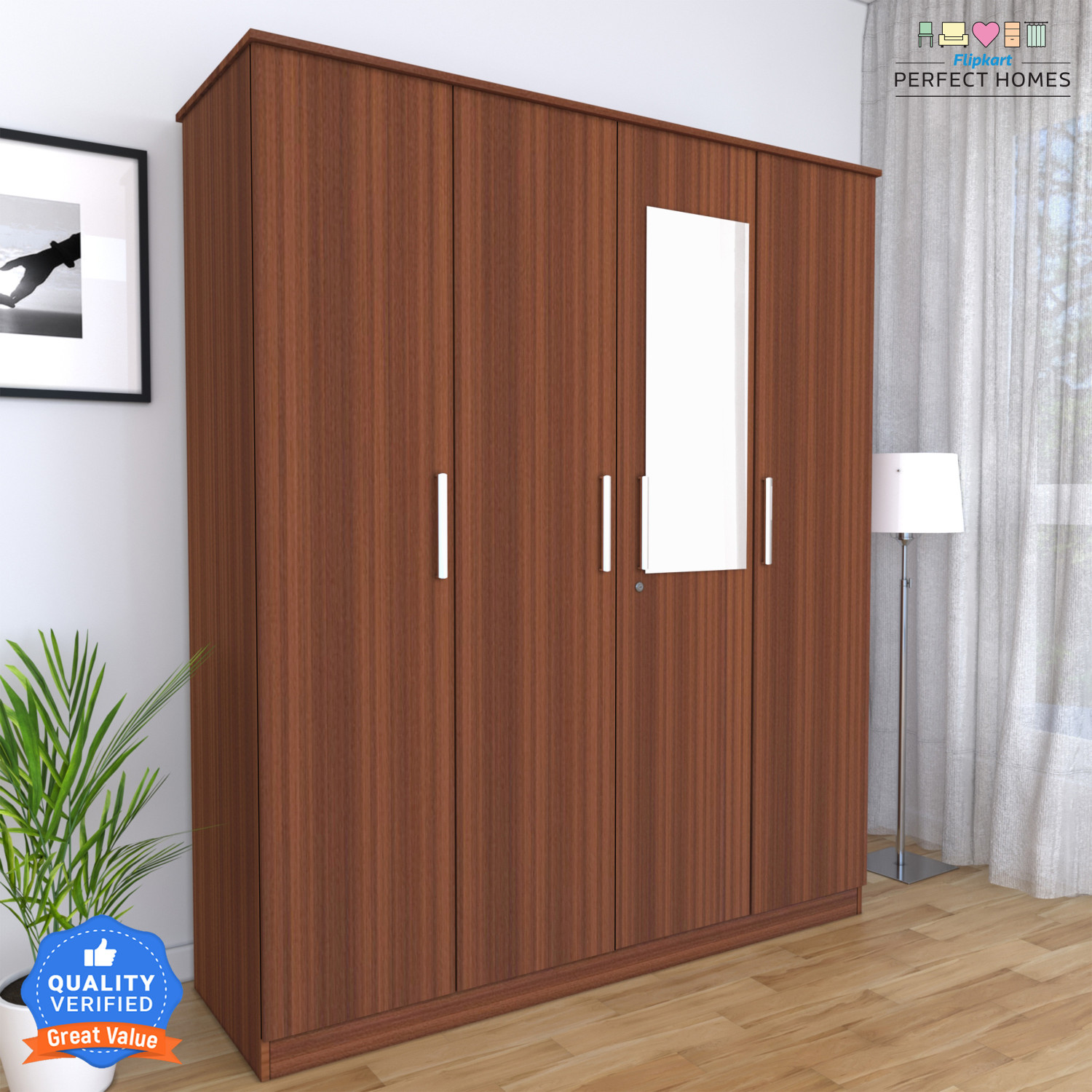 Image of Flipkart Perfect Homes Julian Engineered Wood 4 Door Wardrobe