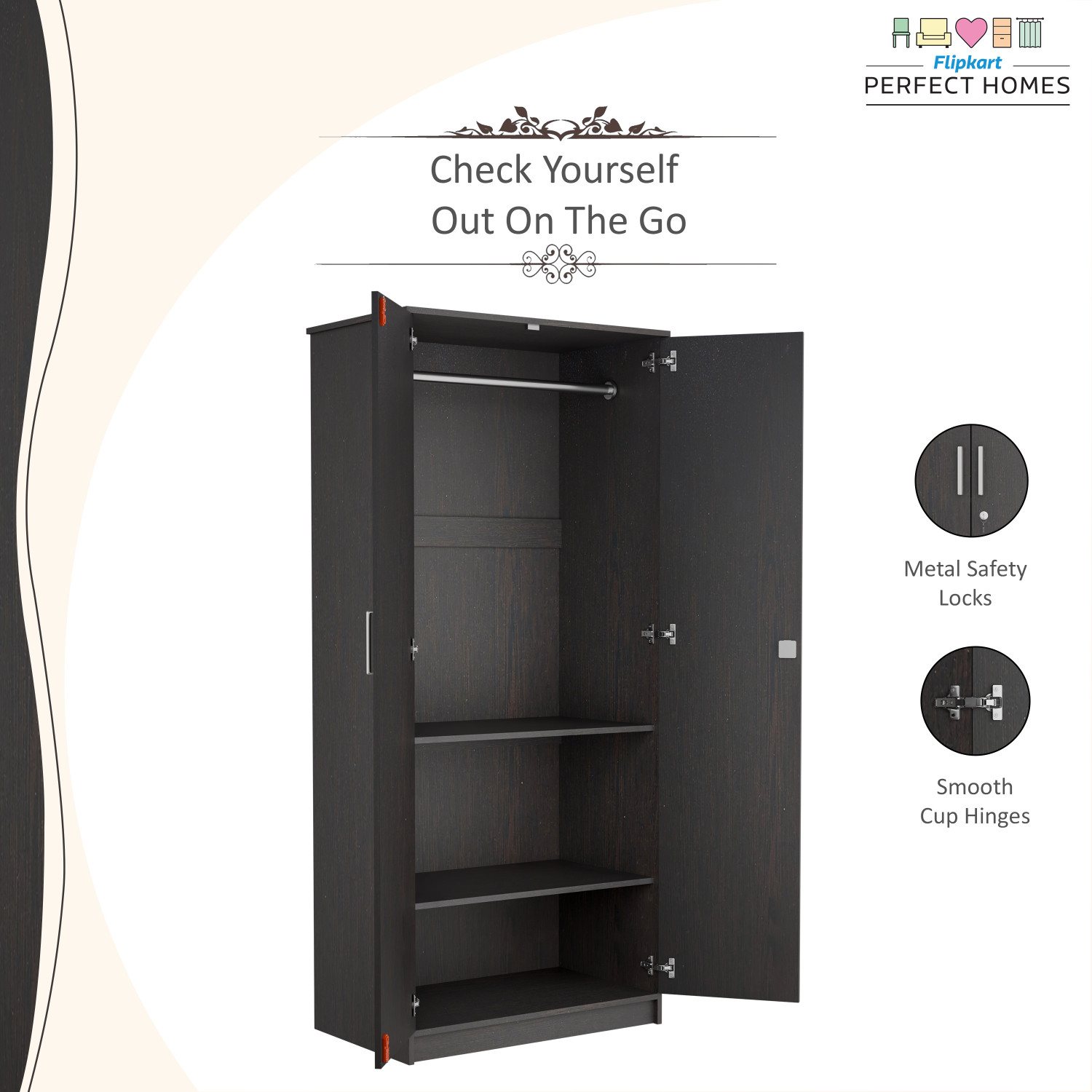 Image of Flipkart Perfect Homes Julian Engineered Wood 2 Door Wardrobe