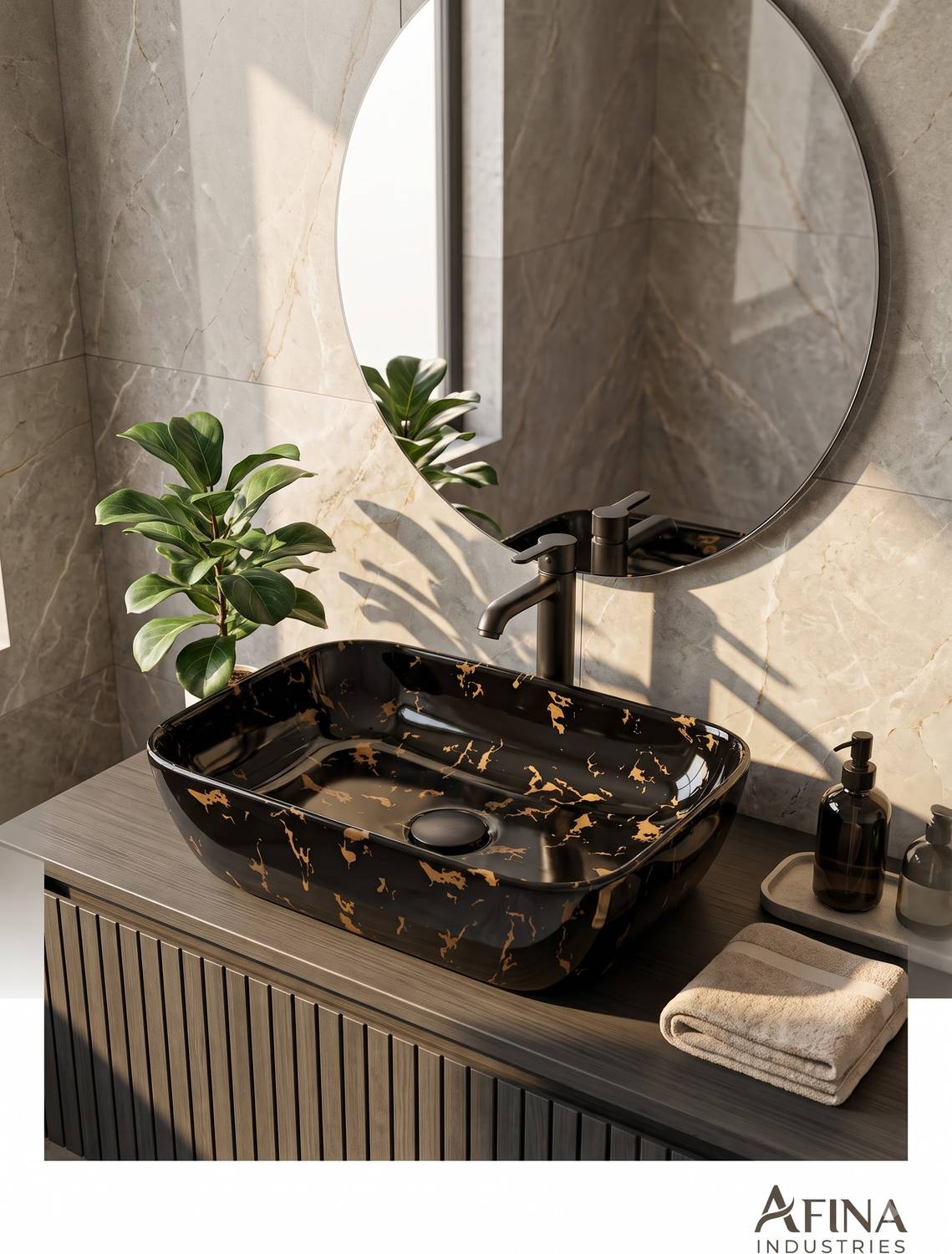 AFINA INDUSTRIES Designer Table Top Counter Top Golden Wash Basin Gold Ceramic Wash Basin AI 1015 Table Top Wash Basin Table Top Basin