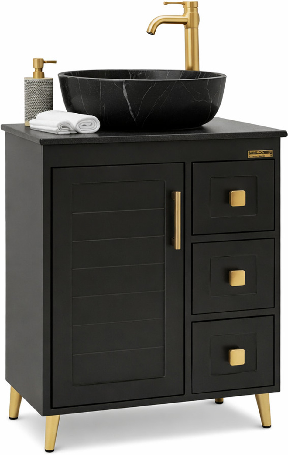 Image of CARENS PU-03 Bathroom Vanity with Ceramic Wash Basin | Freestanding Cabinet |4 Drawer Storage Counter Top