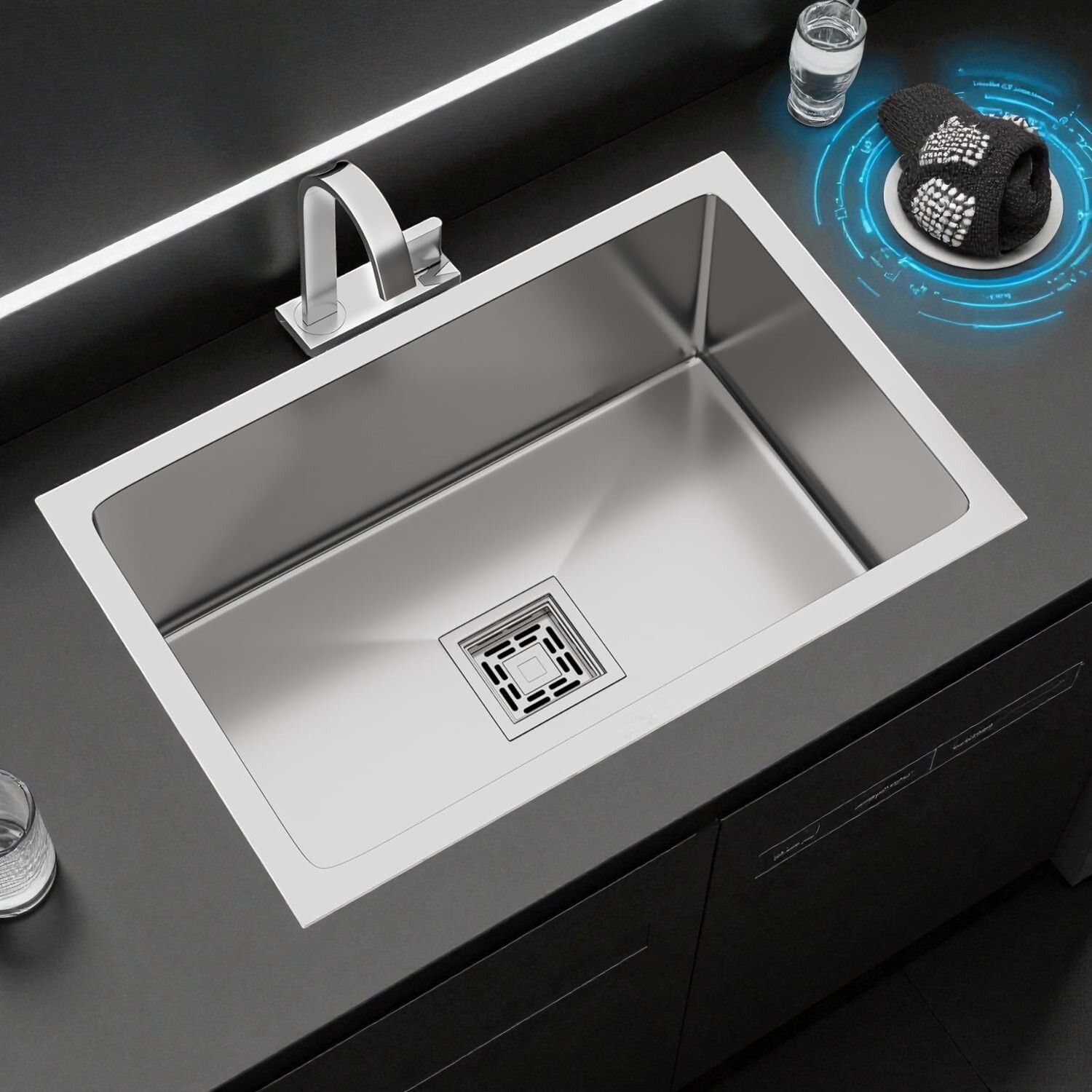 Image of chirag Kitchen Sink 22 Inch (22x18x10) Single Bowl Handmade SS304 Stainless Steel Sink CHM2218M | HANDMADE SINK WITH FRUIT BASKET & PVC PIPE | PREMIUM QUALITY | SINK Vessel Sink