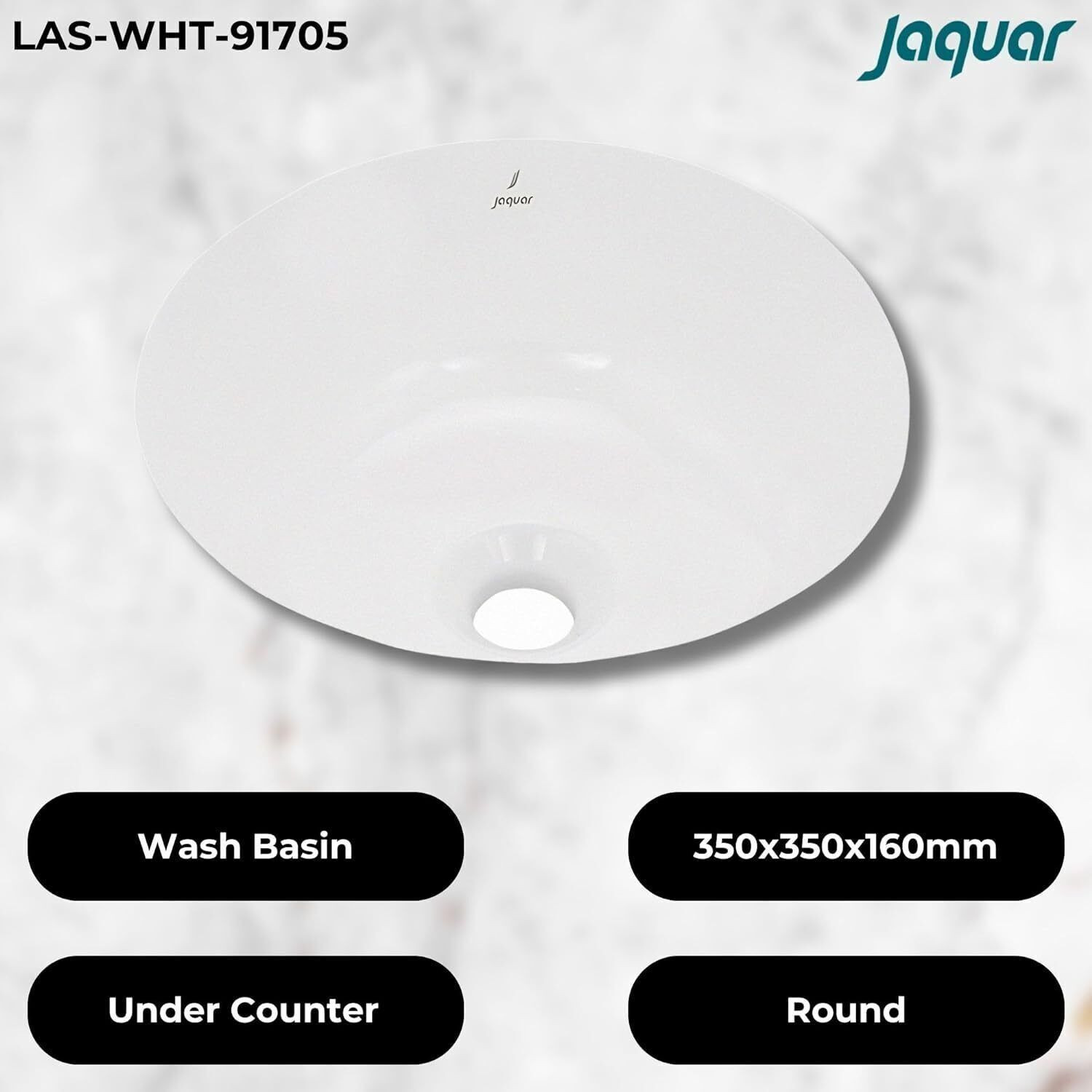 Image of Jaquar LAGUNA Series Ceramic round shape WASH BASIN | 350x350x160 mm | P03-JAQ-LAS-WHT-91705 Under Counter Basin (White)