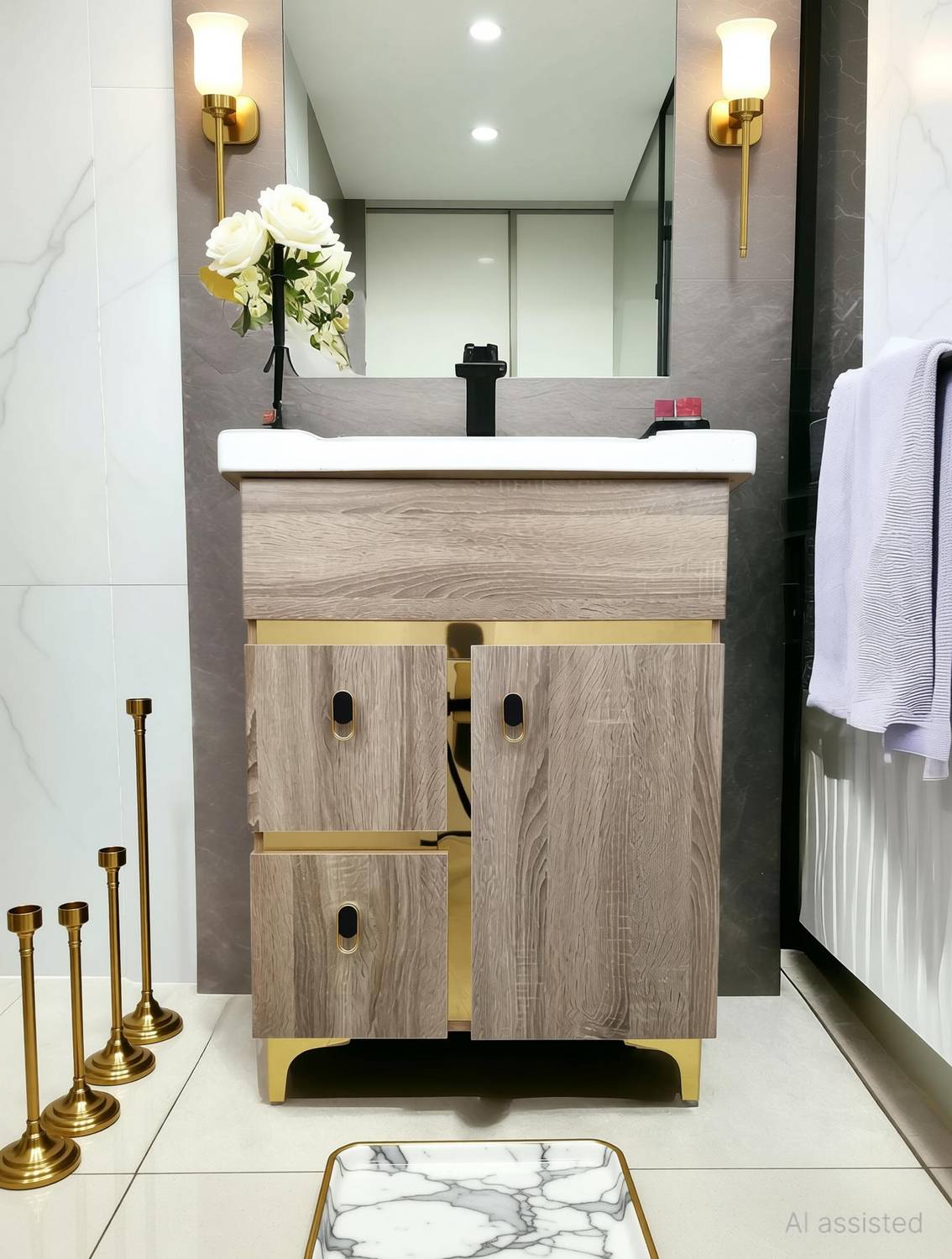BOBBYEXPORT Gold premium 24" freestanding Wash Basin Vanity Cabinet BEPG8 Table Top Basin