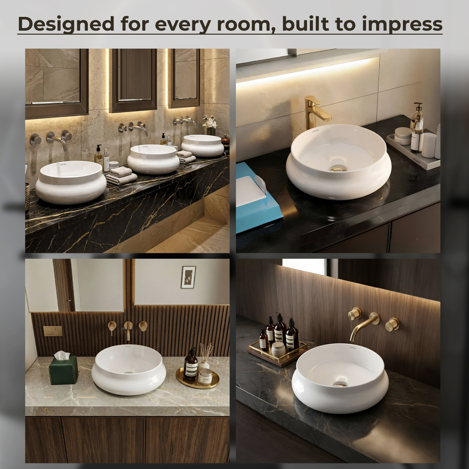 Image of Plantex Ceramic Tabletop Wash Basin /WashBasin for Bathroom Platinium Ceramic Tabletop Round Wash Basin /Countertop Sink (16 x 16 x 5.5 Inch) Table Top Basin (White)