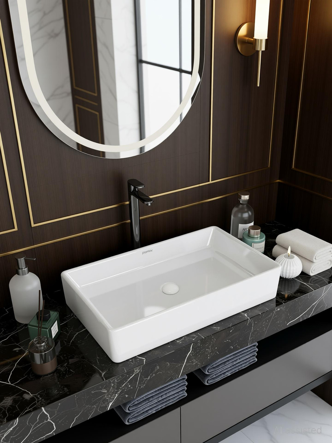 Image of Plantex Tabletop Wash Basin /Washbasin Platinium Tabletop Ceramic Rectangle Wash Basin /Countertop Sink (23.5x13.5x4.5) Table Top Basin