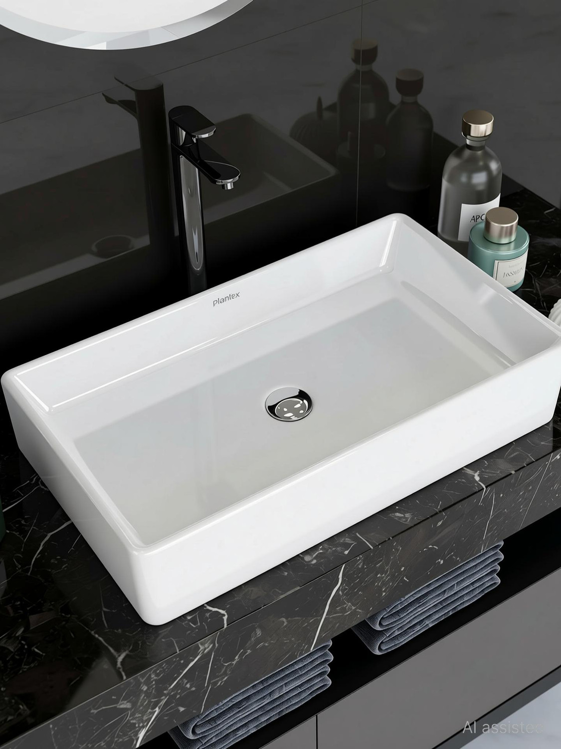 Image of Plantex Tabletop Wash Basin /Washbasin Platinium Tabletop Ceramic Rectangle Wash Basin /Countertop Sink (23.5x13.5x4.5) Table Top Basin