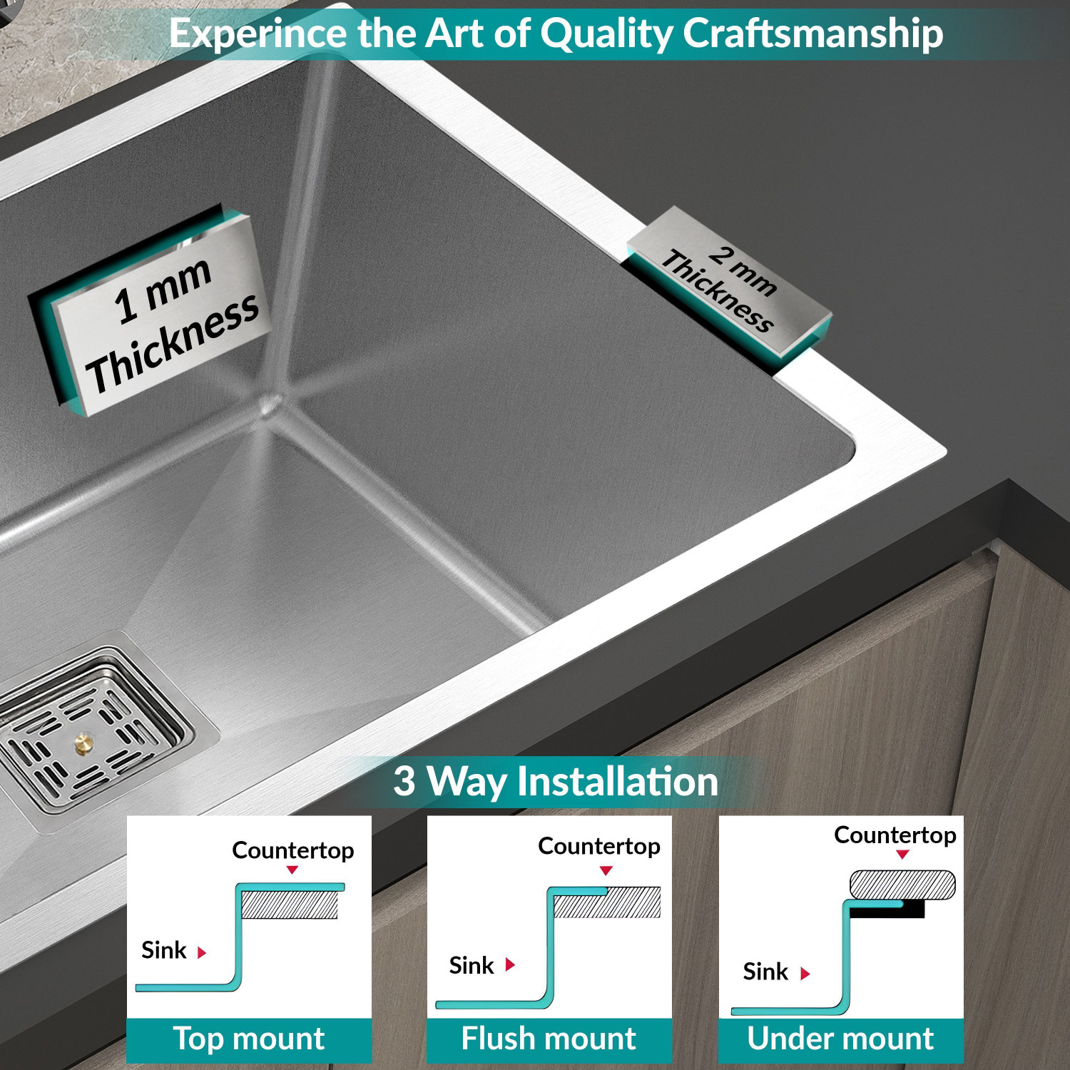Image of Plantex Kitchen Sink /Stainless Steel Double Bowl Sink /Handmade Kitchen Sink Multi-Functional Drying Rack, Hose Pipe and Square Coupling (32x18x9 Inches) Vessel Sink