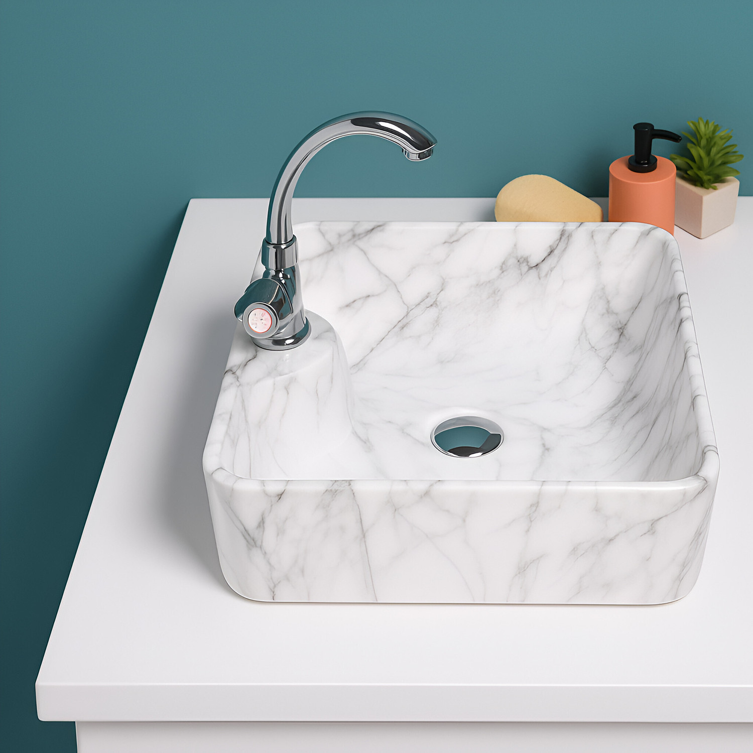 Image of OSOSAM Designer Ceramic Table Top Vessel Sink Wash Basin For Bathroom (19 x 15 x 5 Inch) Counter Top