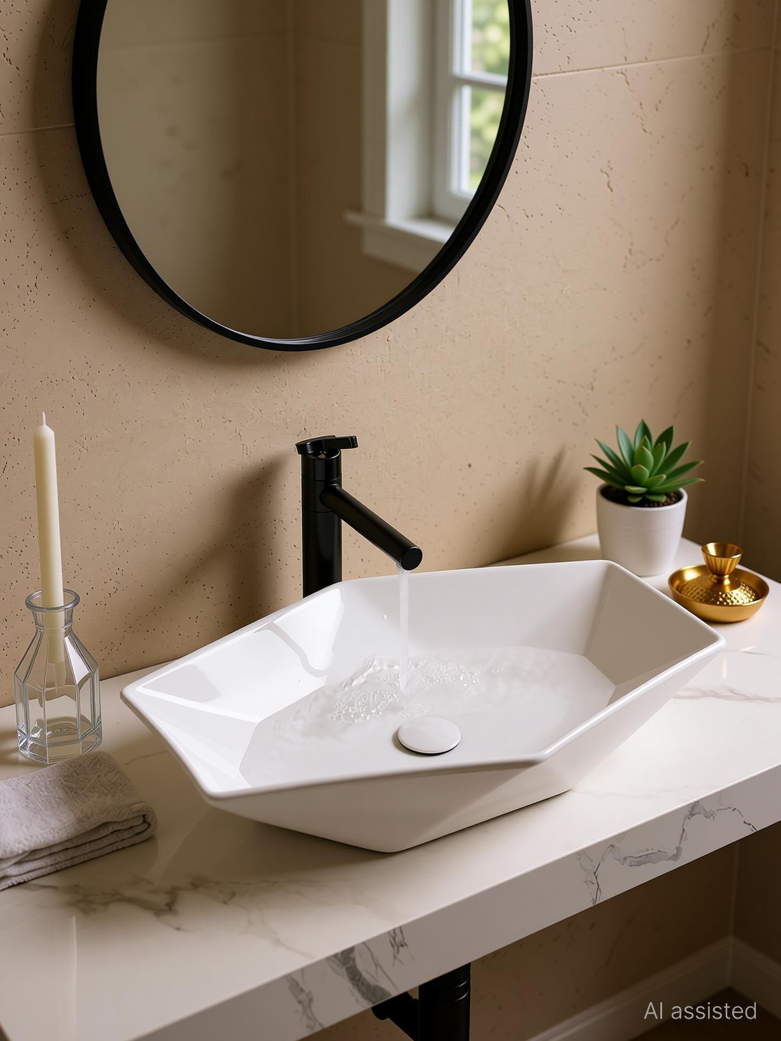 Image of Glexero Premium Quality Luxurious Surface Super White Diamond Shape Counter Top