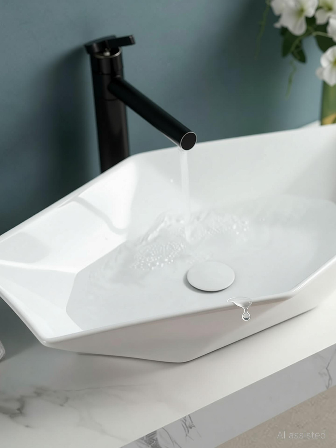 Image of Glexero Premium Quality Luxurious Surface Super White Diamond Shape Counter Top